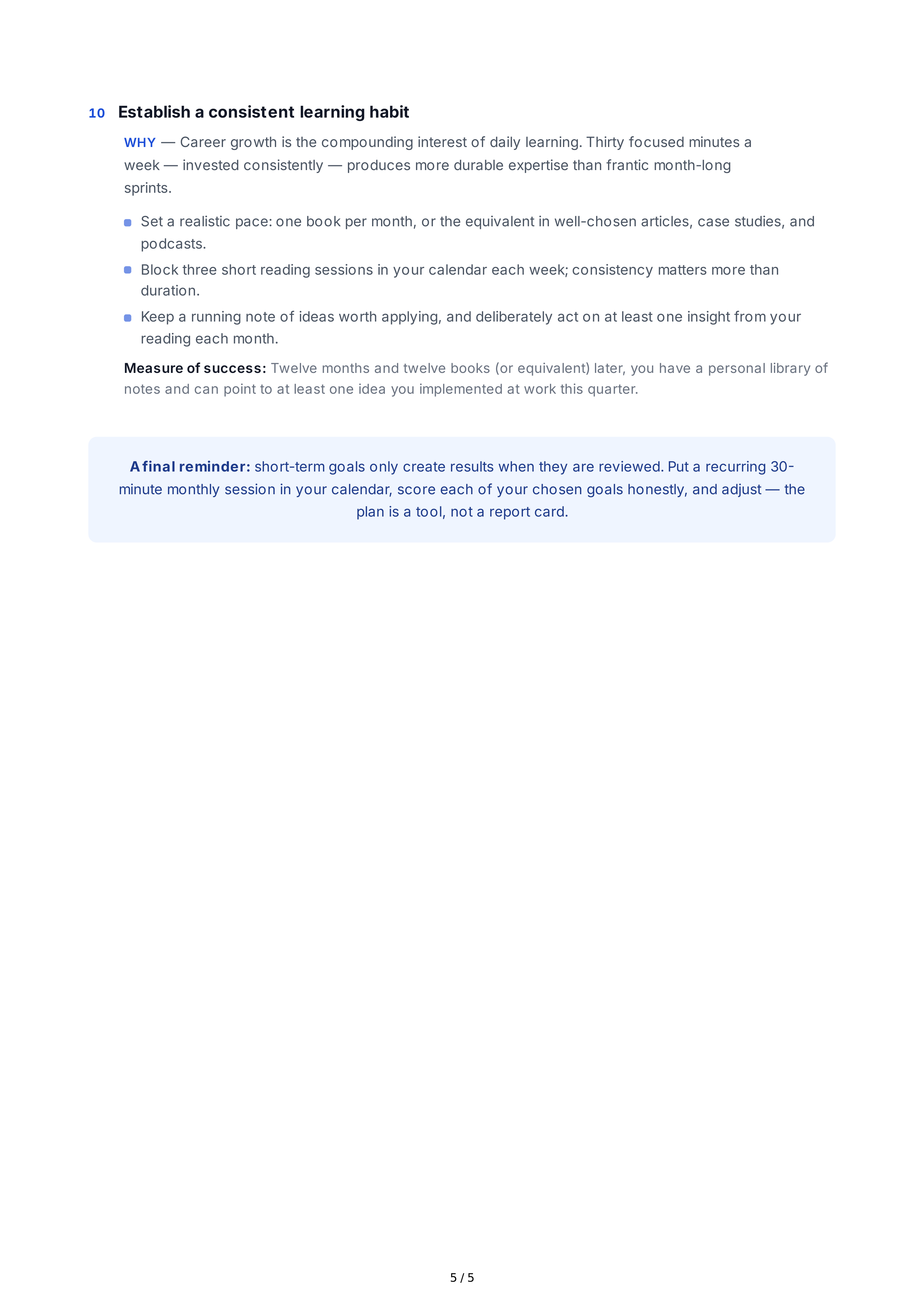 Short-Term Goals for Career Development — page 5