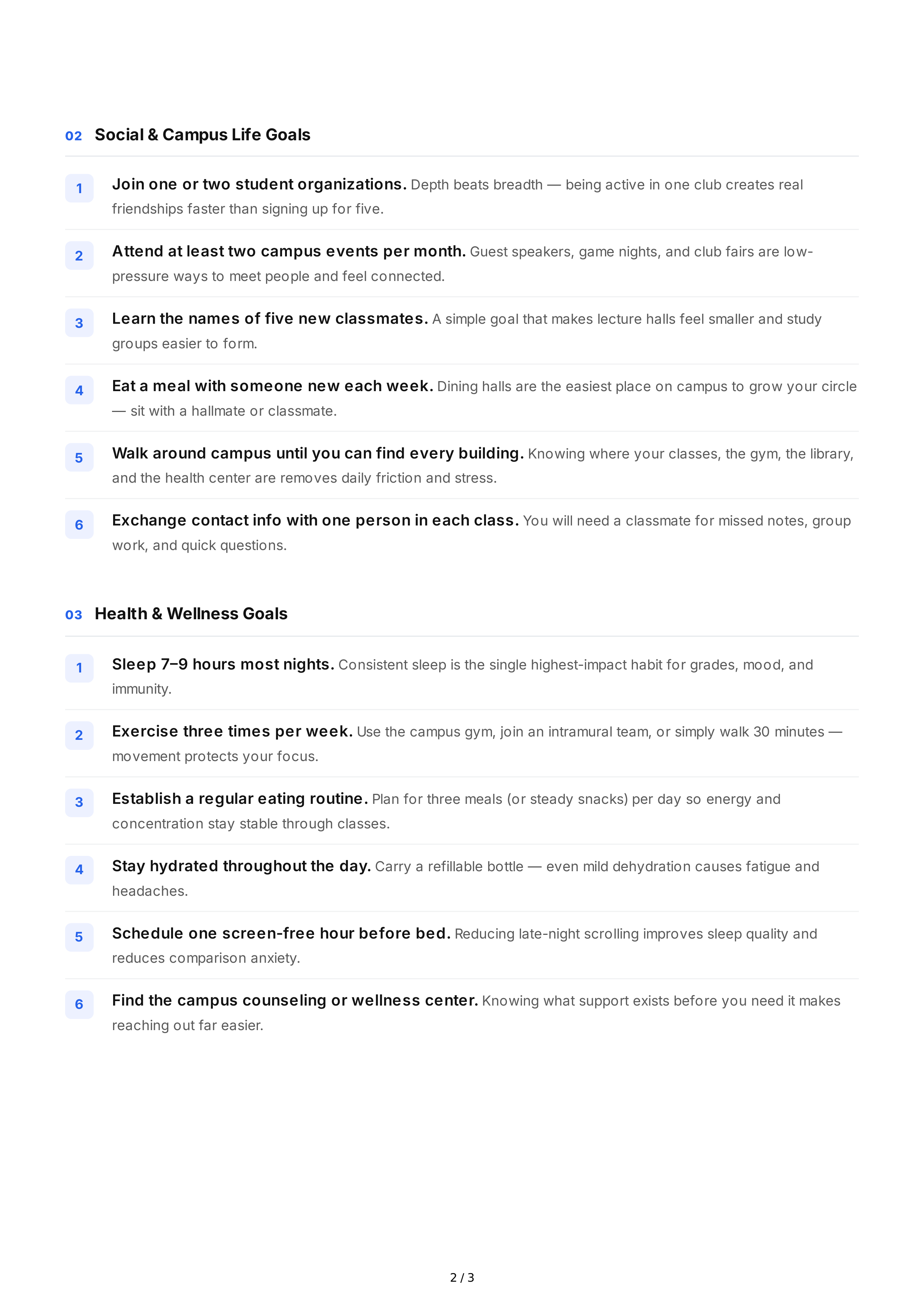 Short-Term Goals for College Freshmen — page 2
