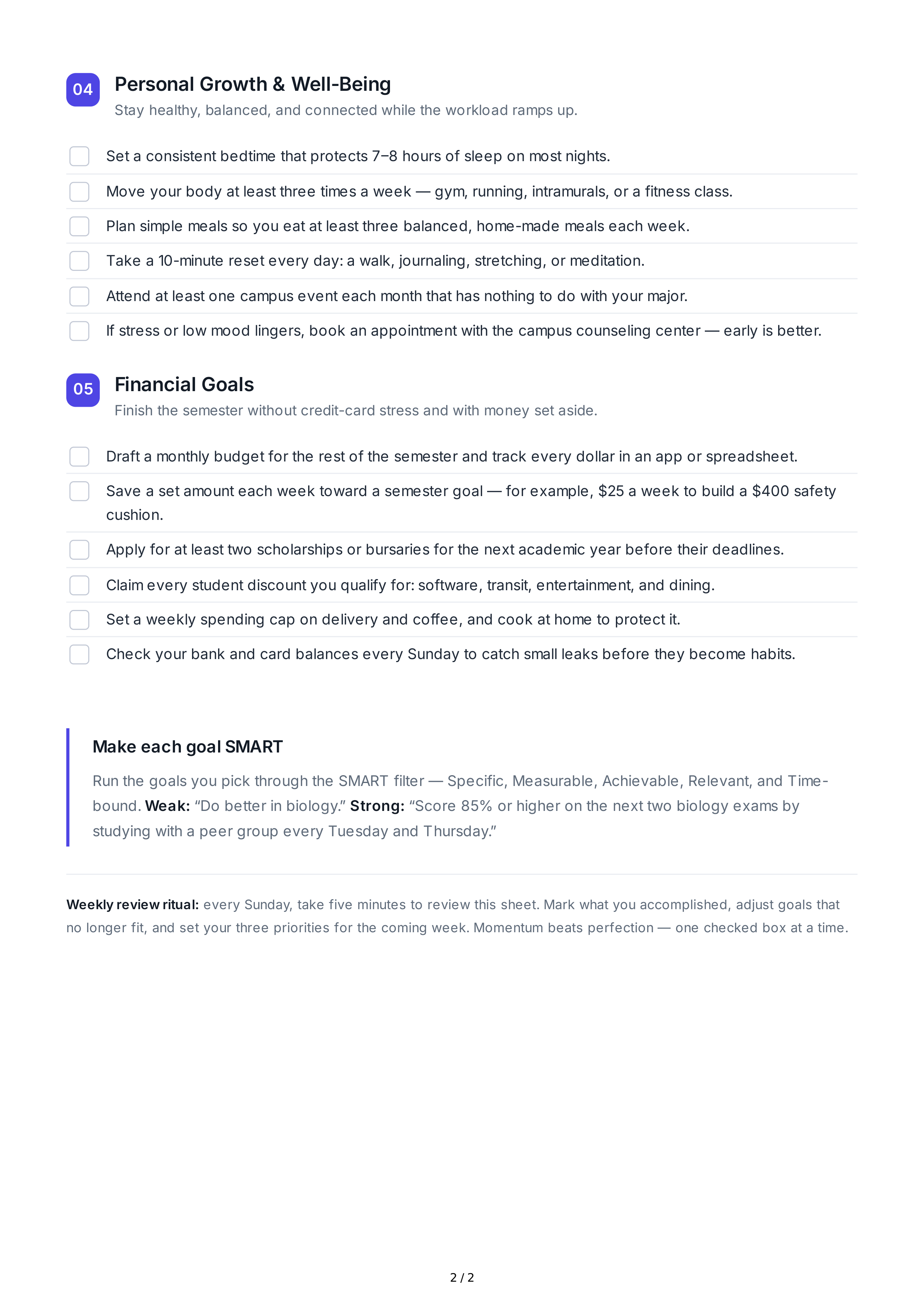Short-Term Goals for College Students — page 2