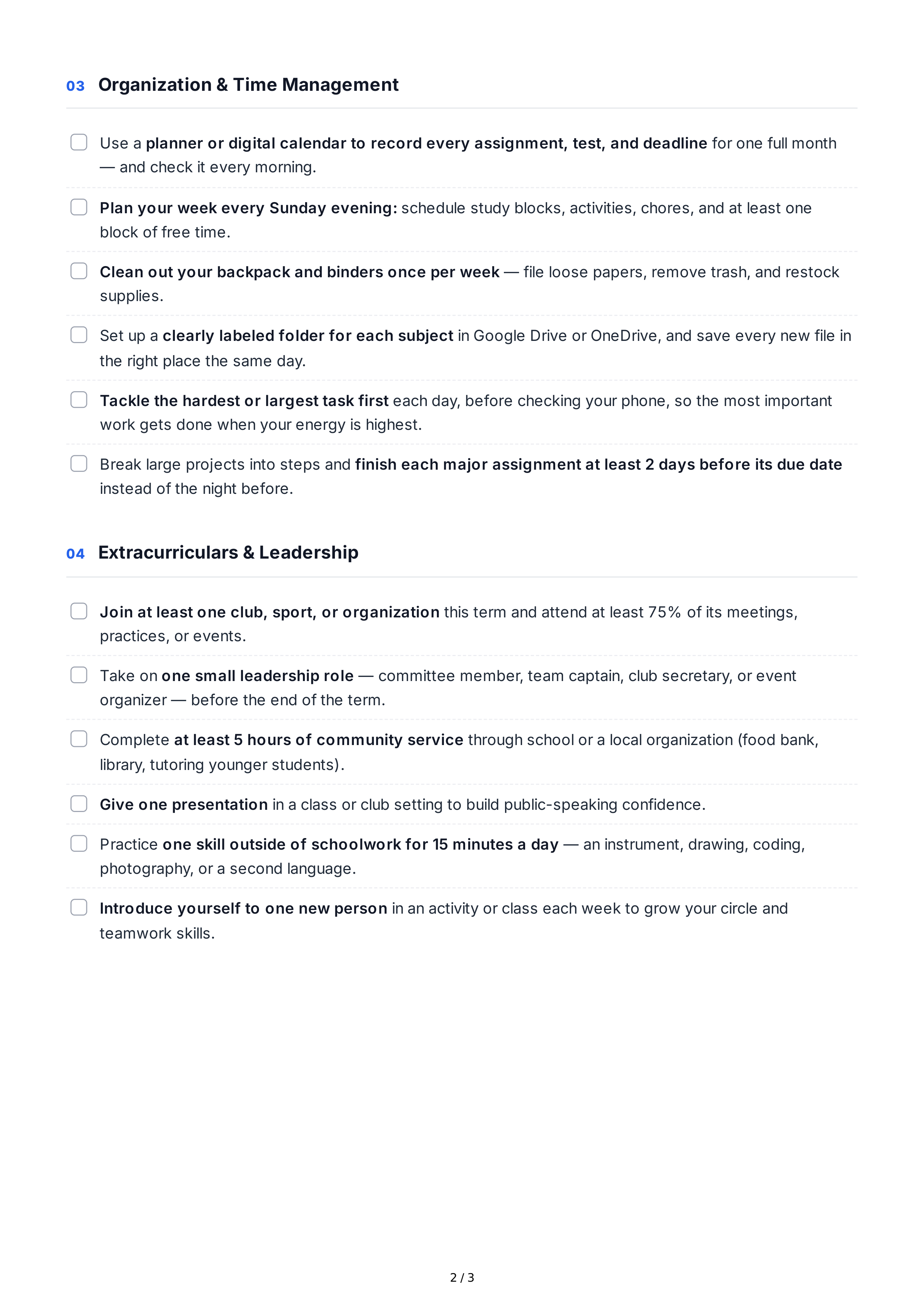 Short-Term Goals for High School Students — page 2
