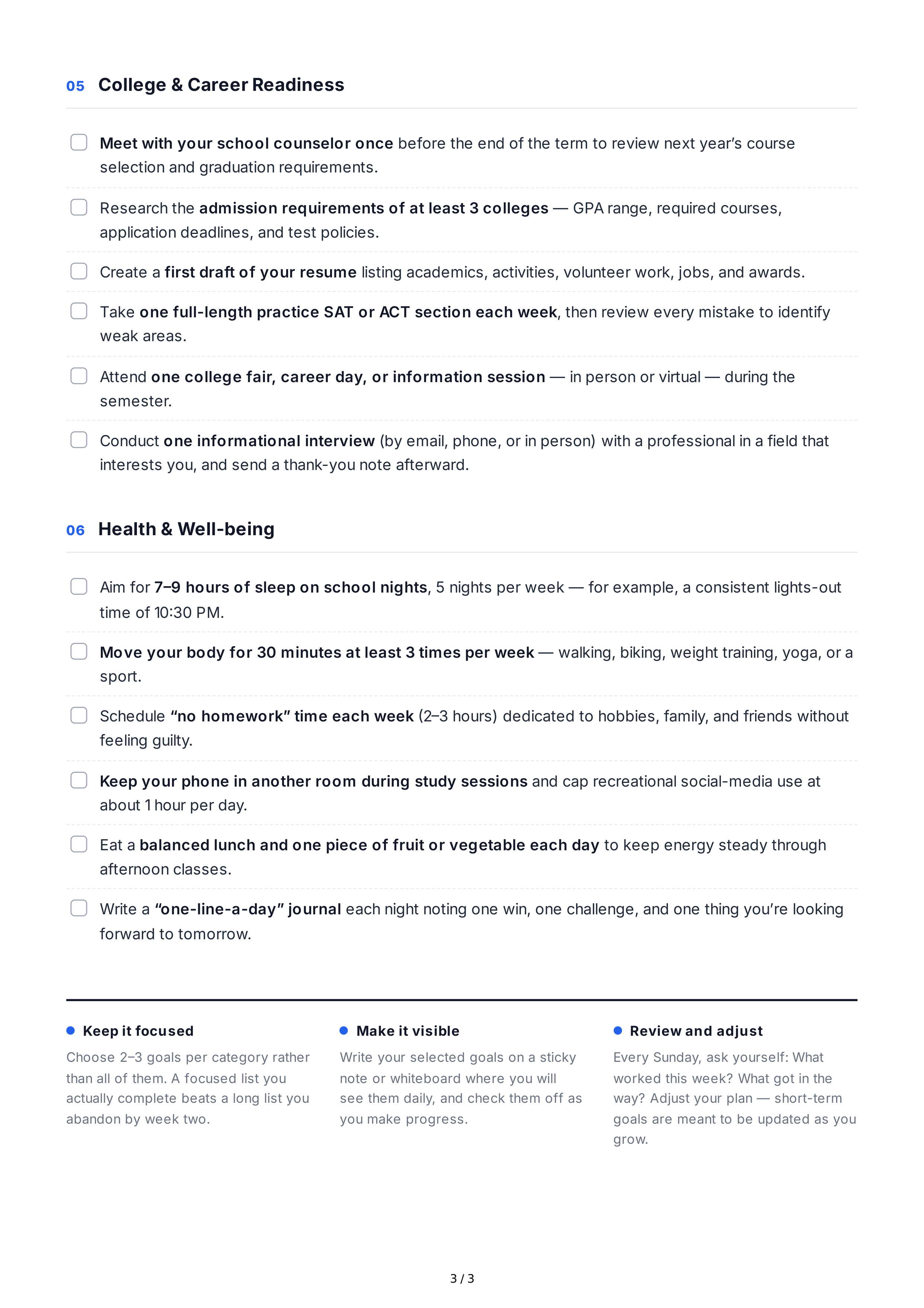 Short-Term Goals for High School Students — page 3