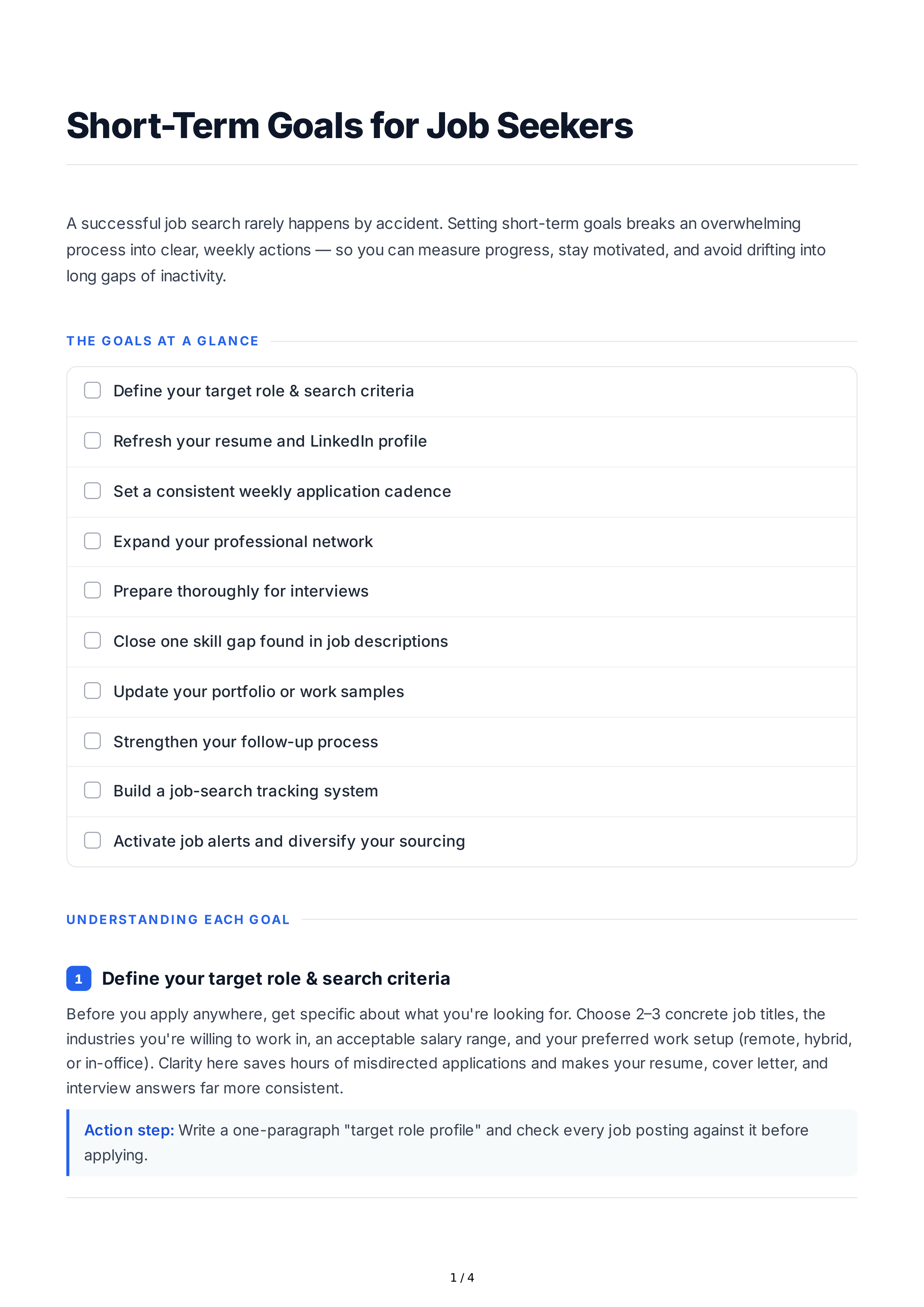 Short-Term Goals for Job Seekers — page 1