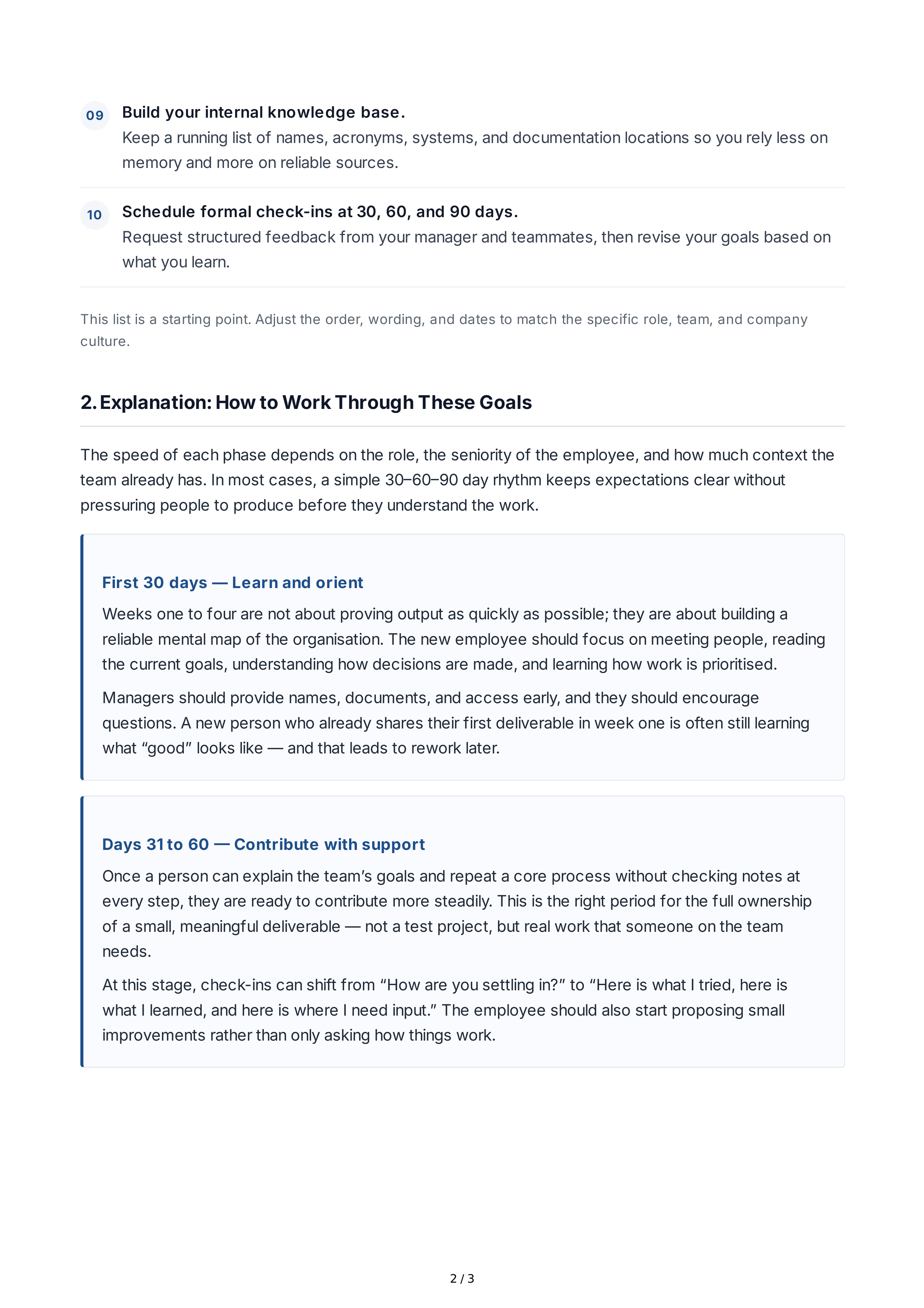Short-Term Goals for New Employees — page 2