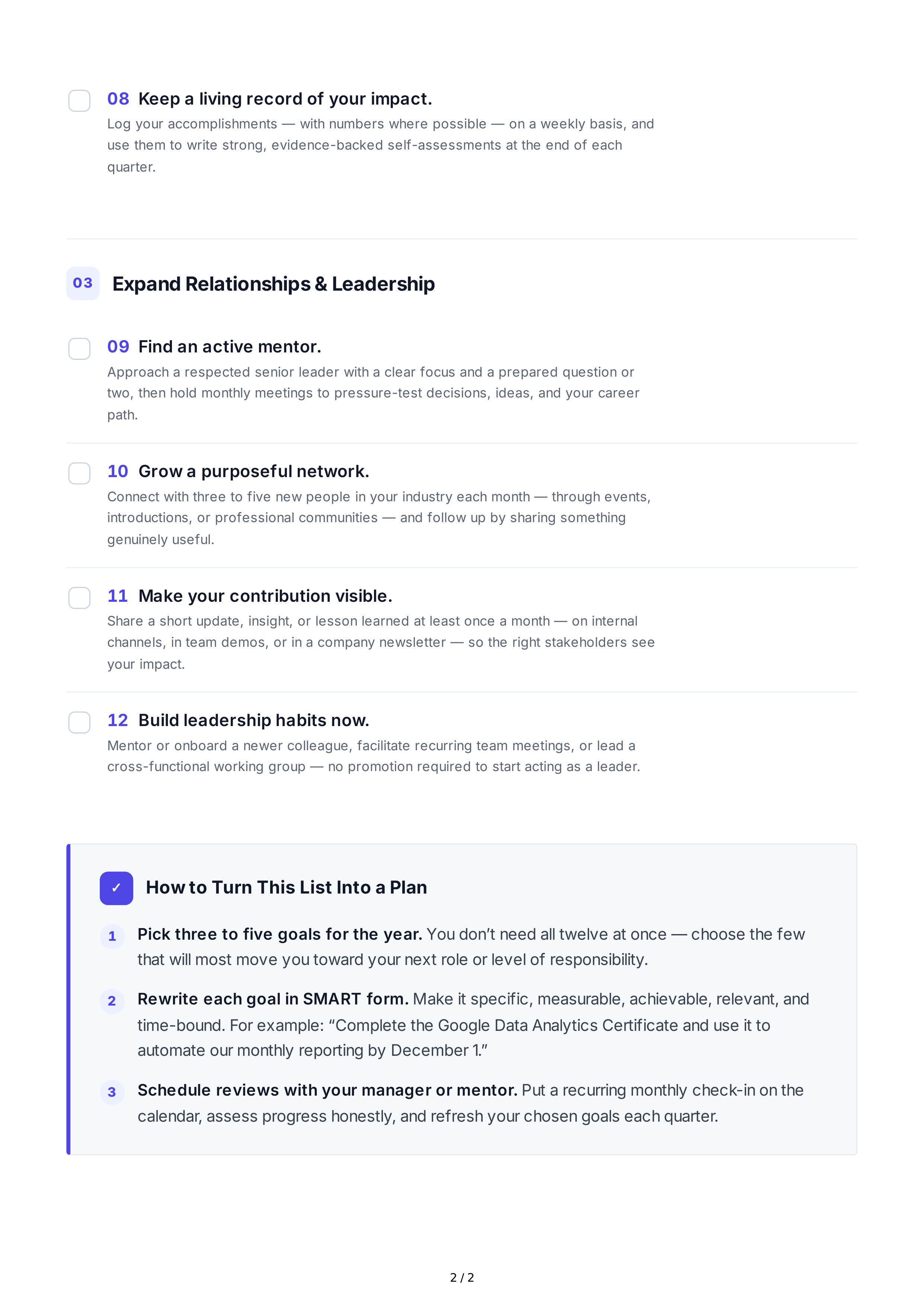 Short-Term Goals for Professional Growth — page 2