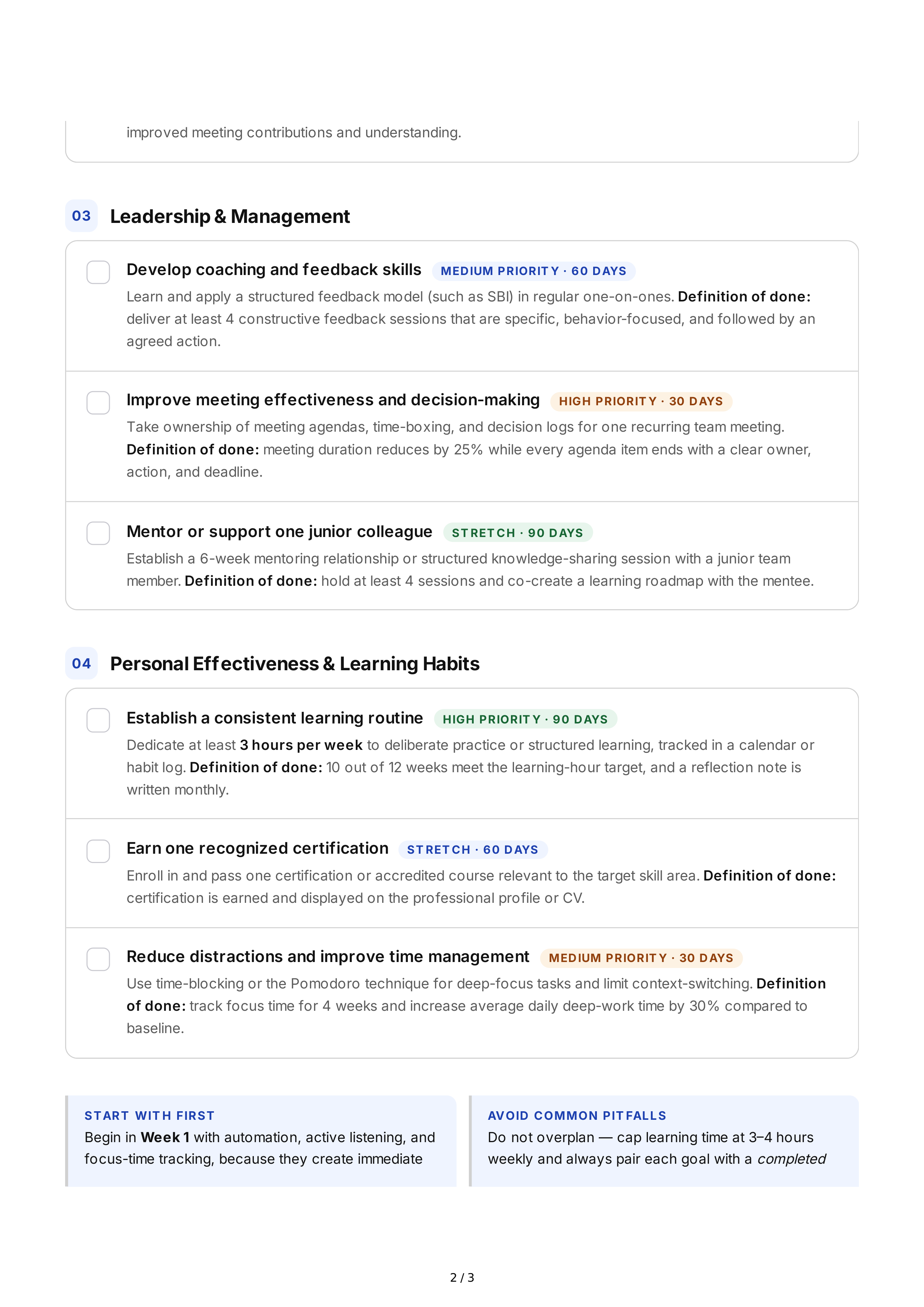 Short-Term Goals for Skill Development — page 2