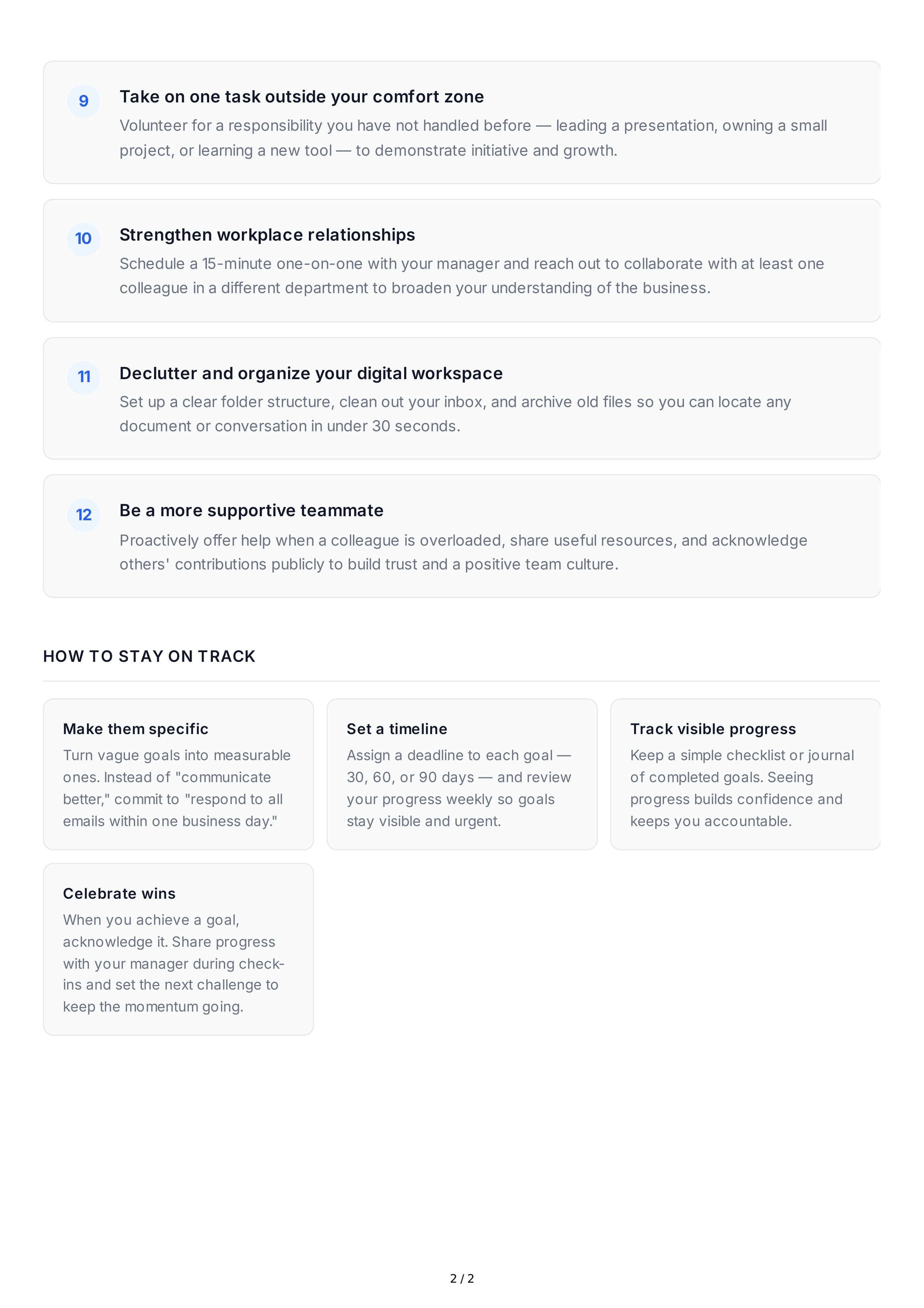 Short-Term Goals for Workplace Success — page 2