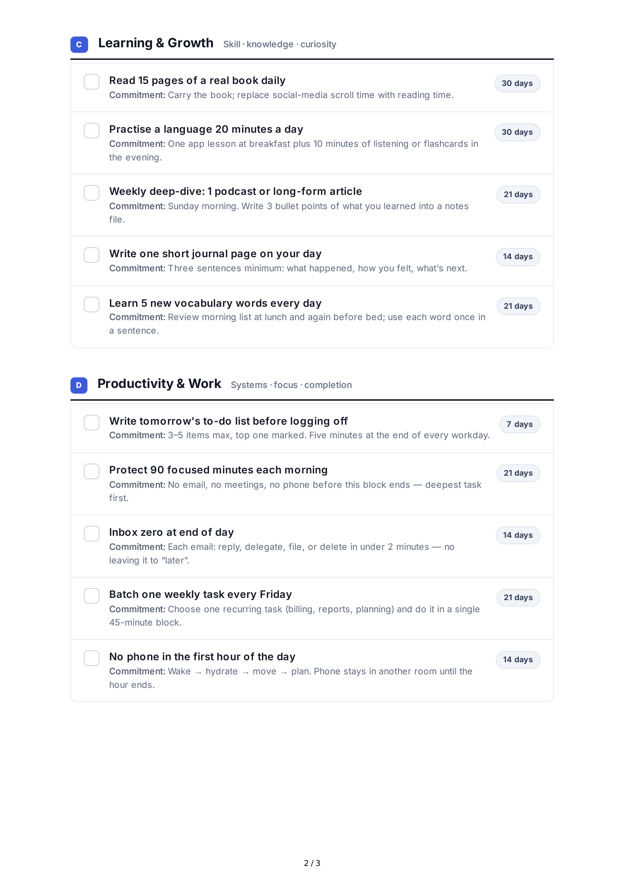 Short-Term Habit-Building Goals — page 2