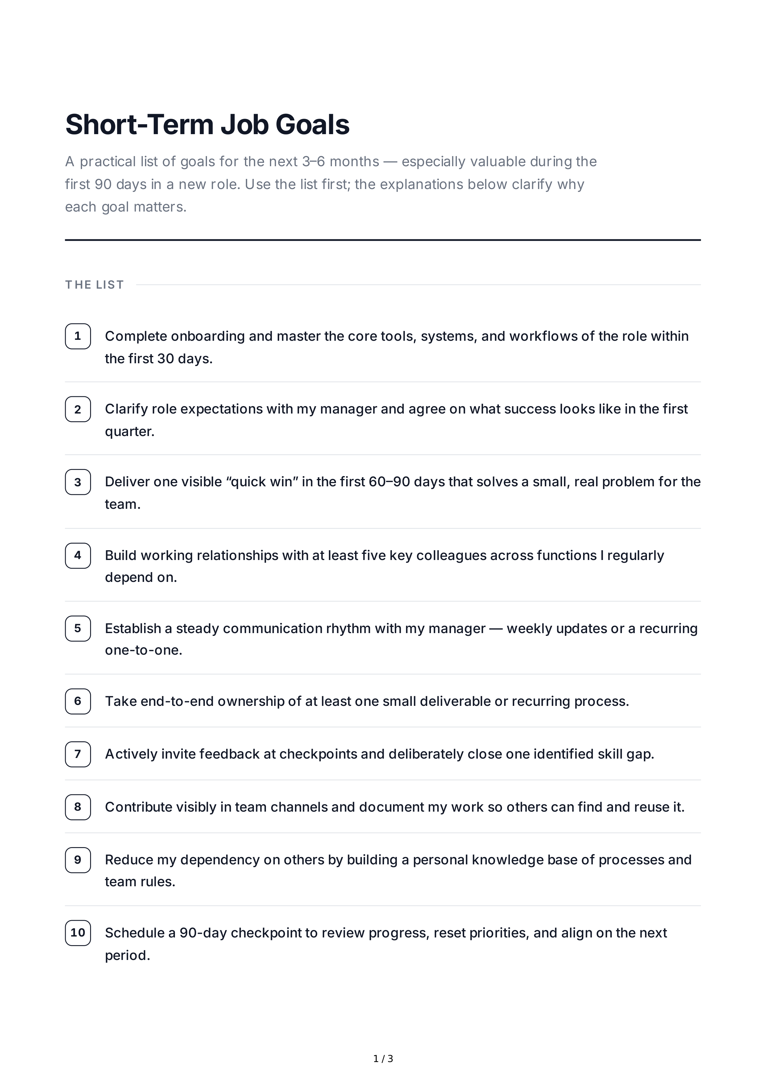 Short-Term Job Goals — page 1