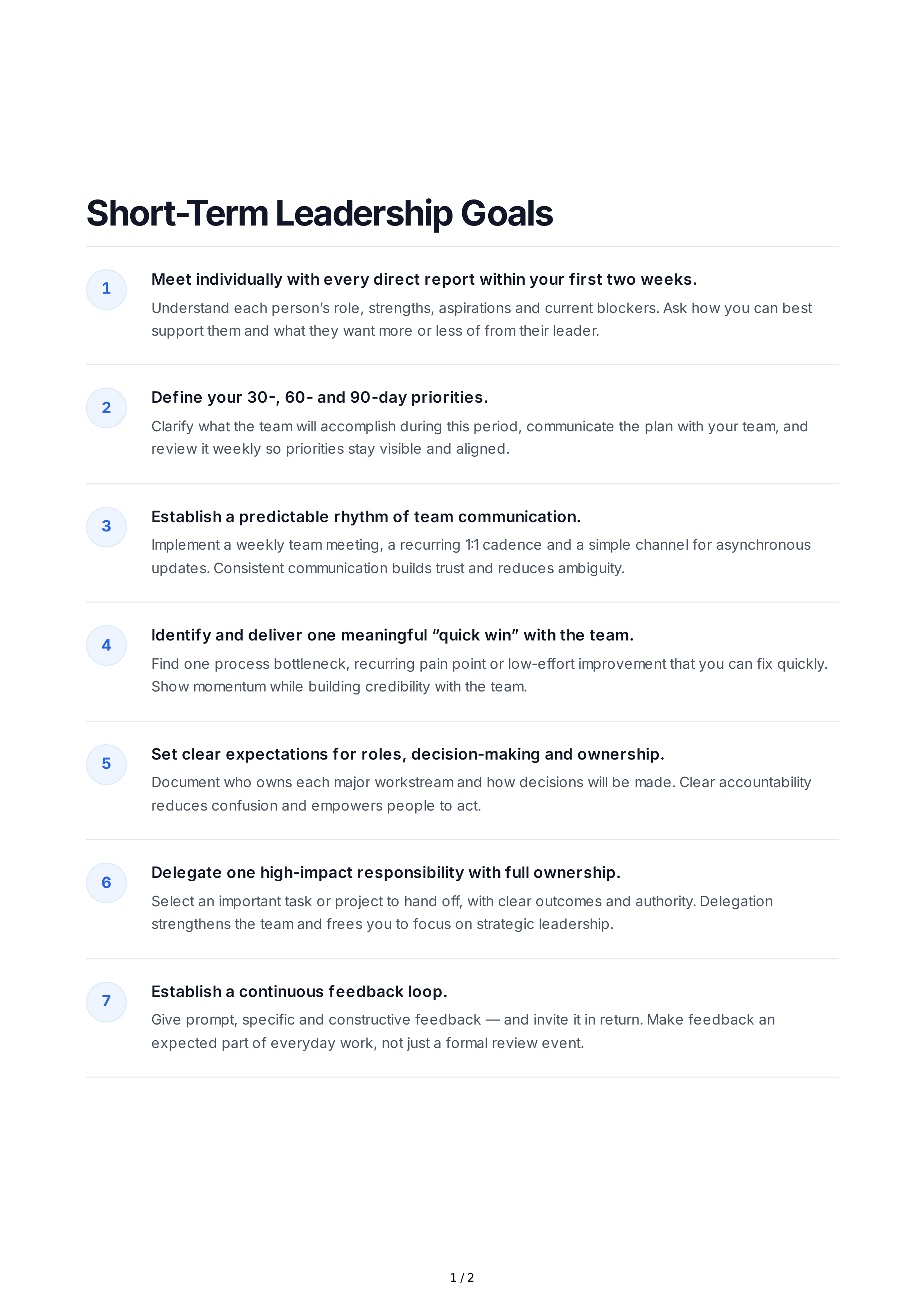 Short-Term Leadership Goals — page 1