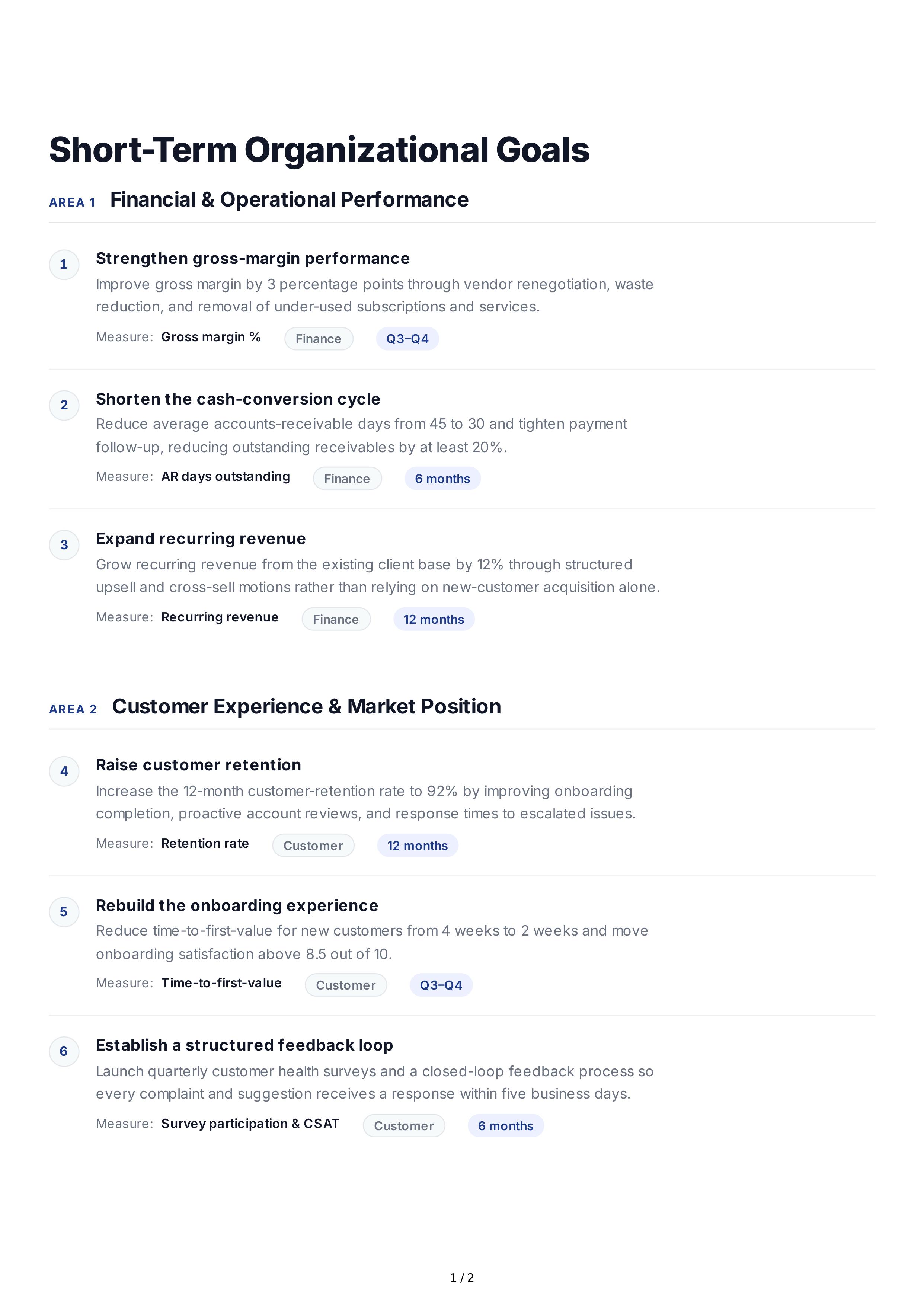 Short-Term Organization Goals — page 1