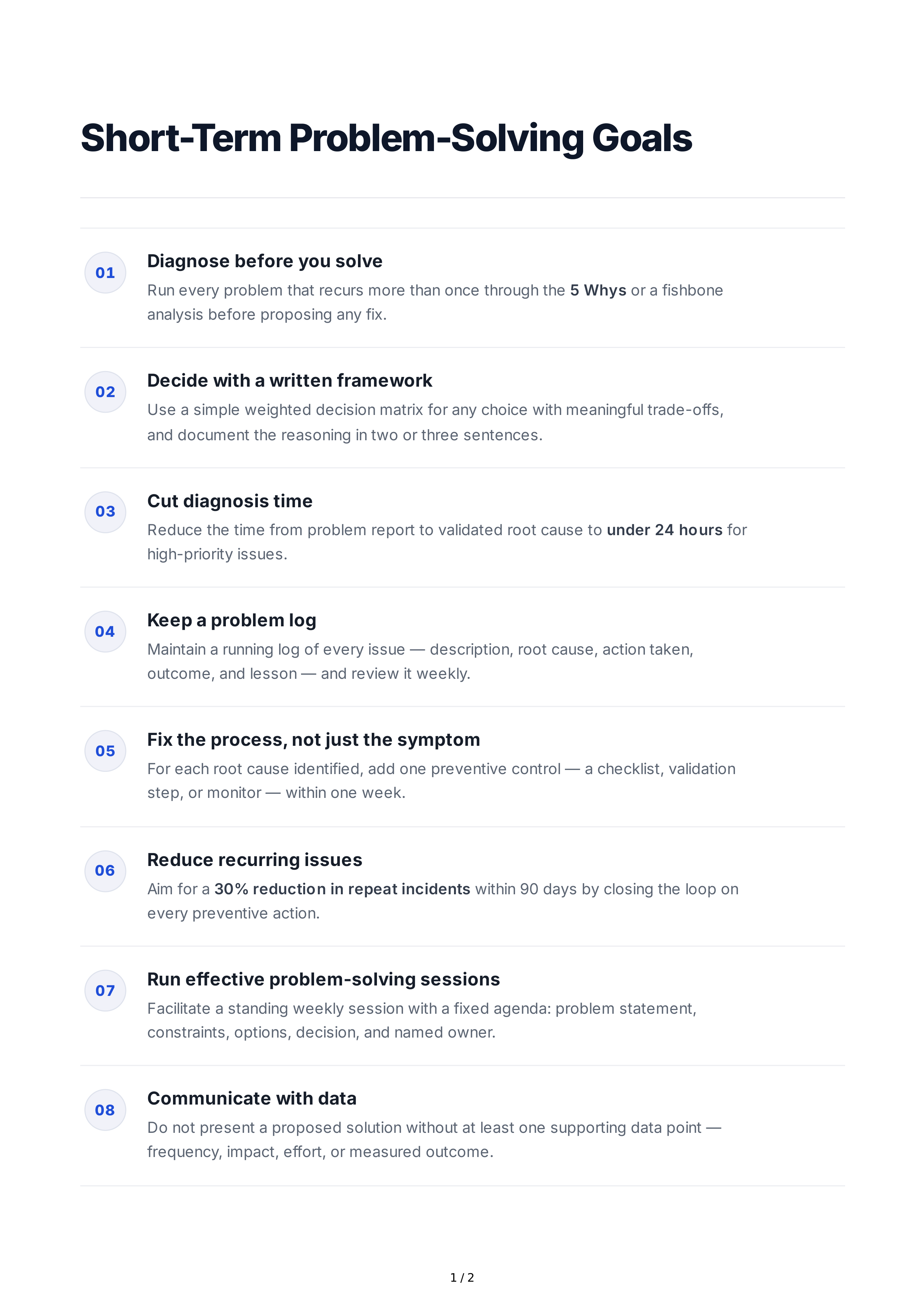 Short-Term Problem-Solving Goals — page 1