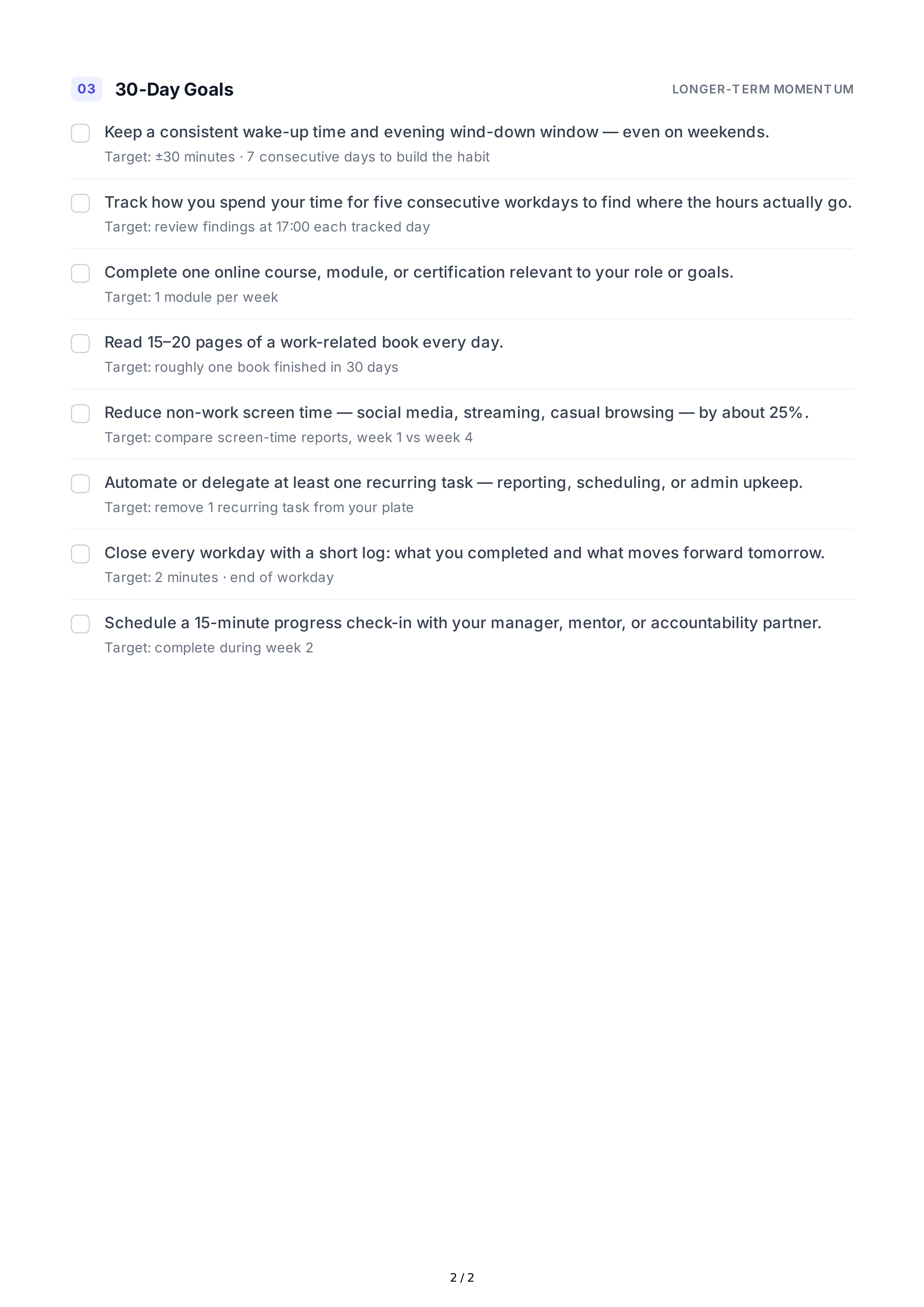 Short-Term Productivity Goals — page 2
