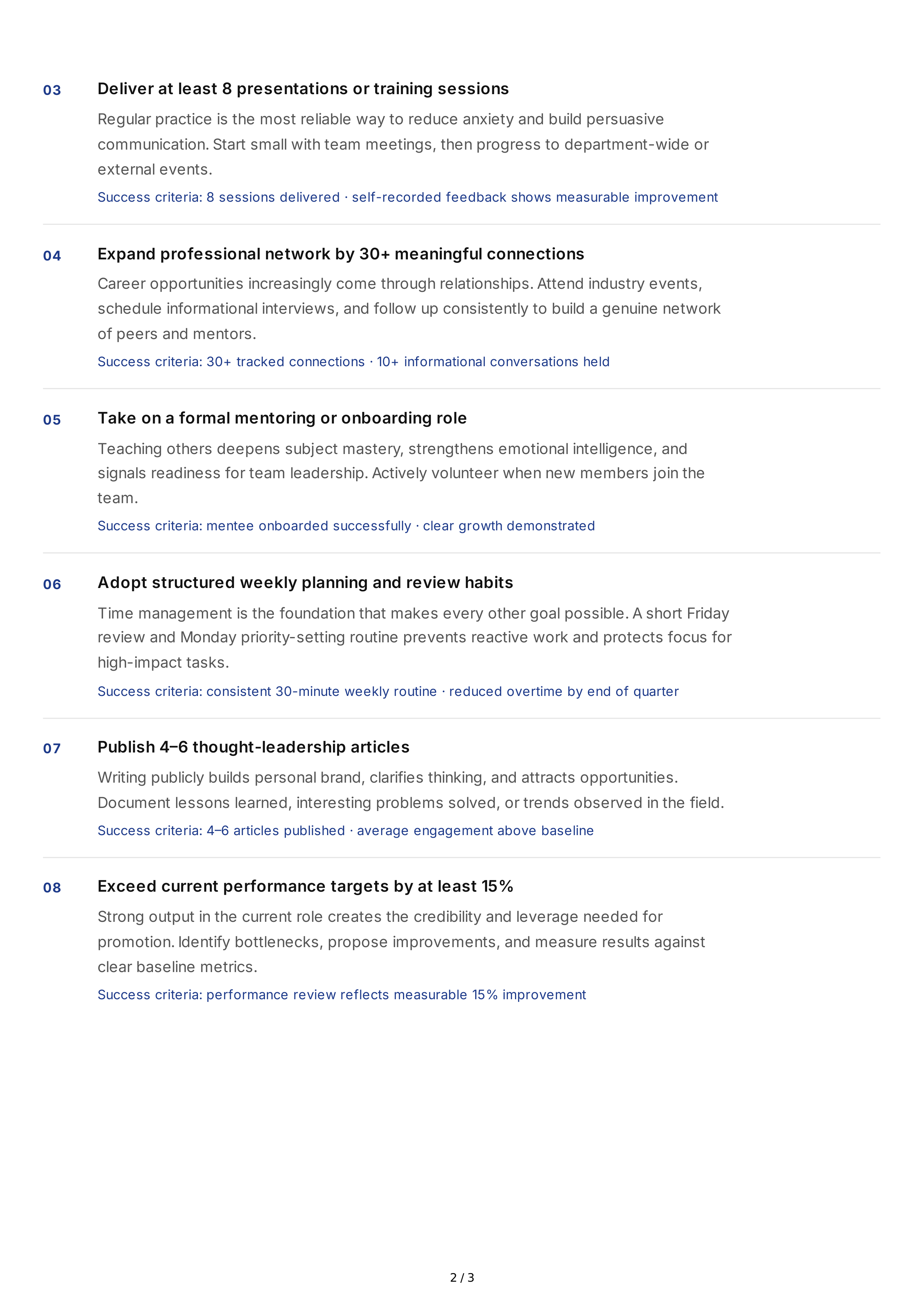 Short-Term Professional Goals — page 2