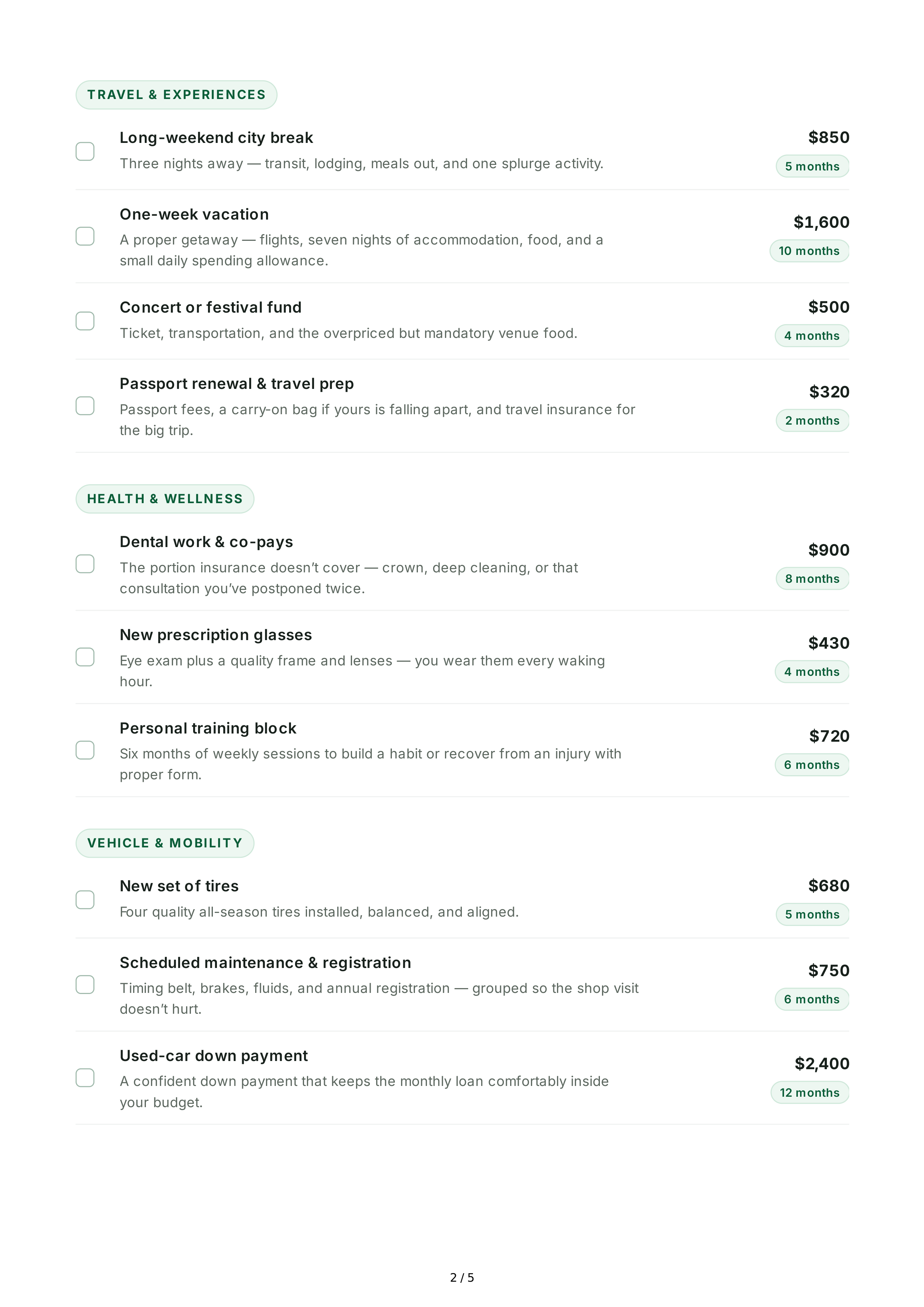 Short-Term Savings Goals — page 2