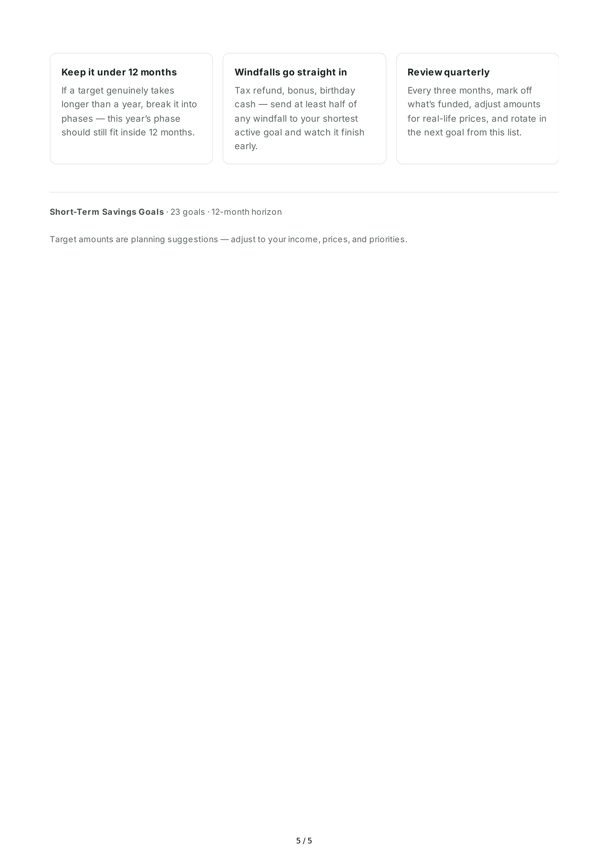 Short-Term Savings Goals — page 5
