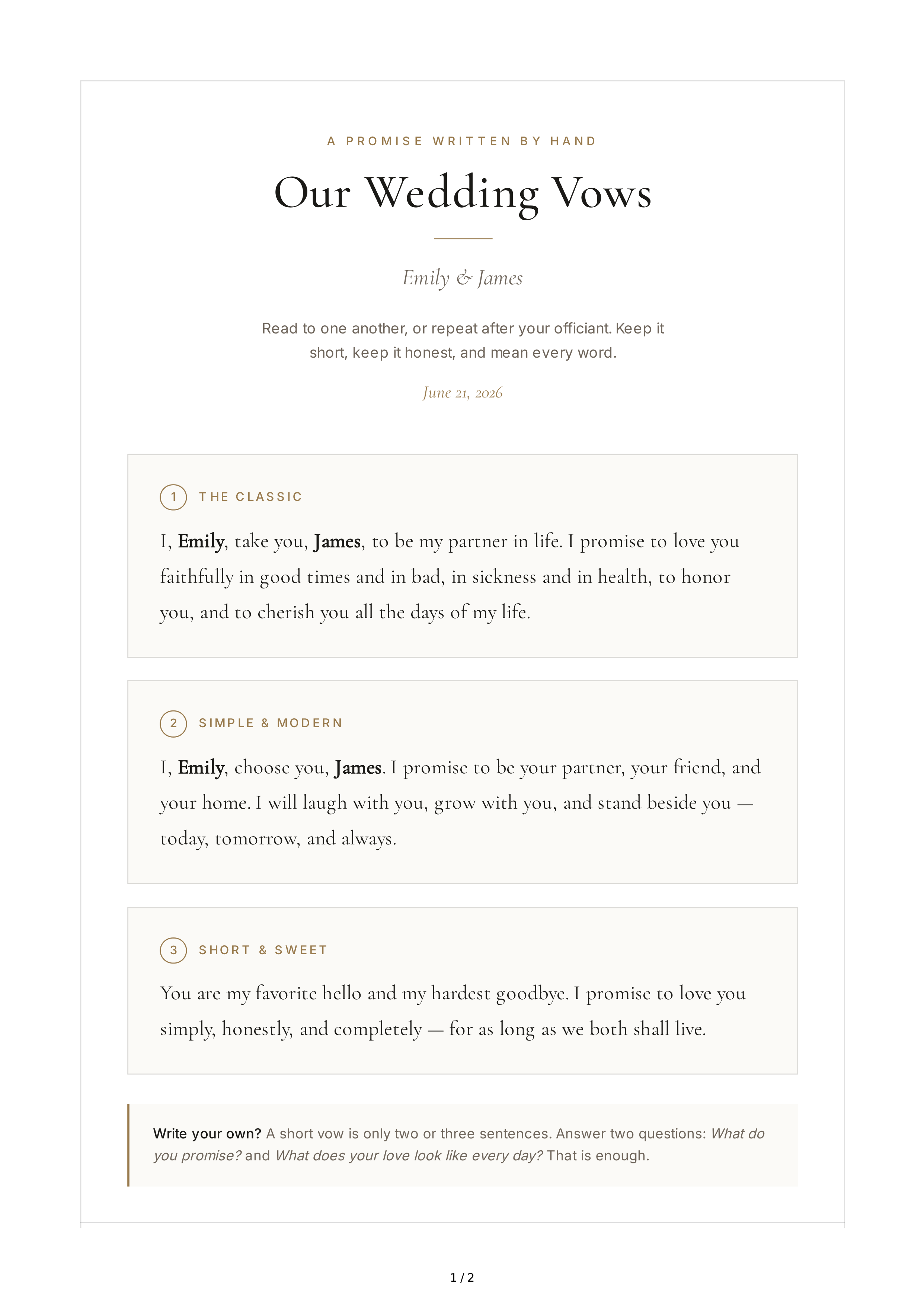 Short Wedding Vows — page 1