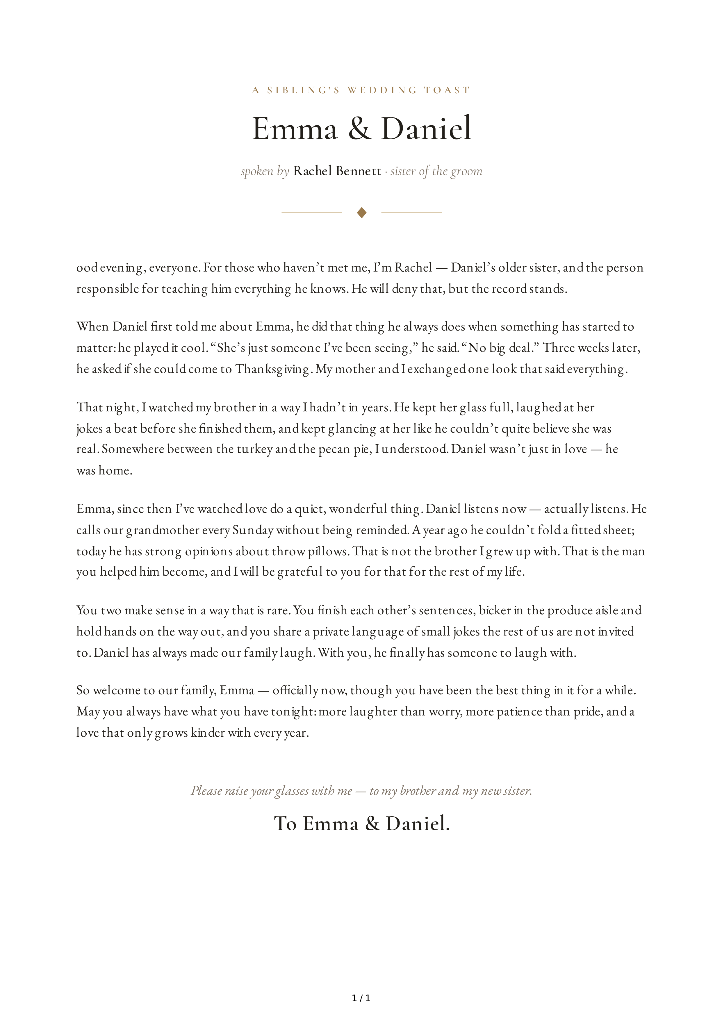 Sibling Wedding Toast — page 1