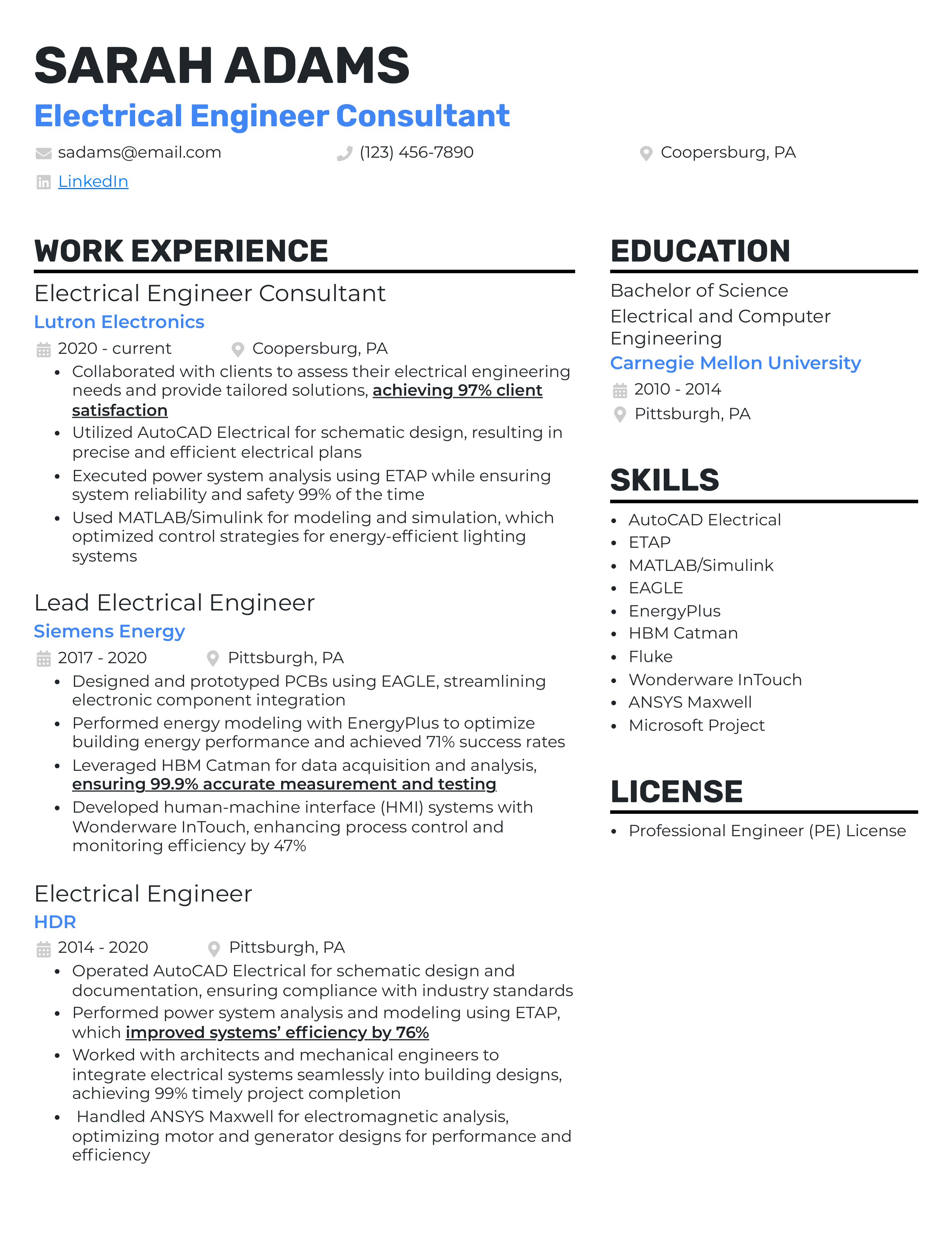 Siemens Electrical Engineer Resume — page 1