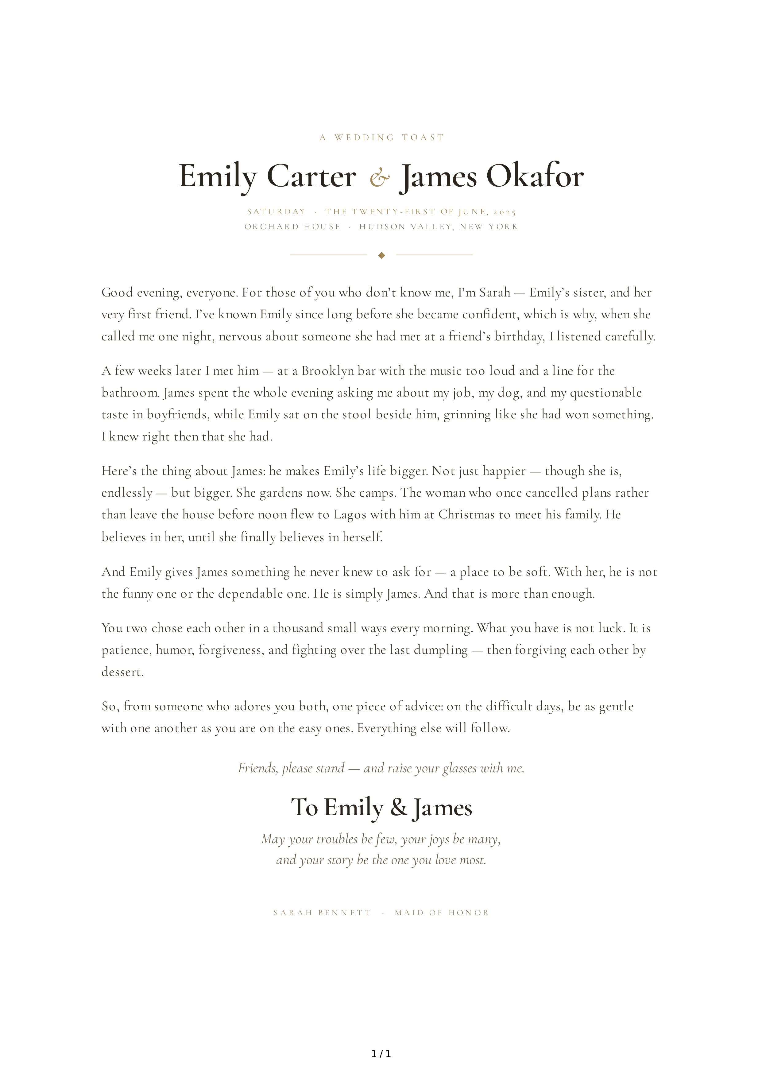 Simple Wedding Toast — page 1