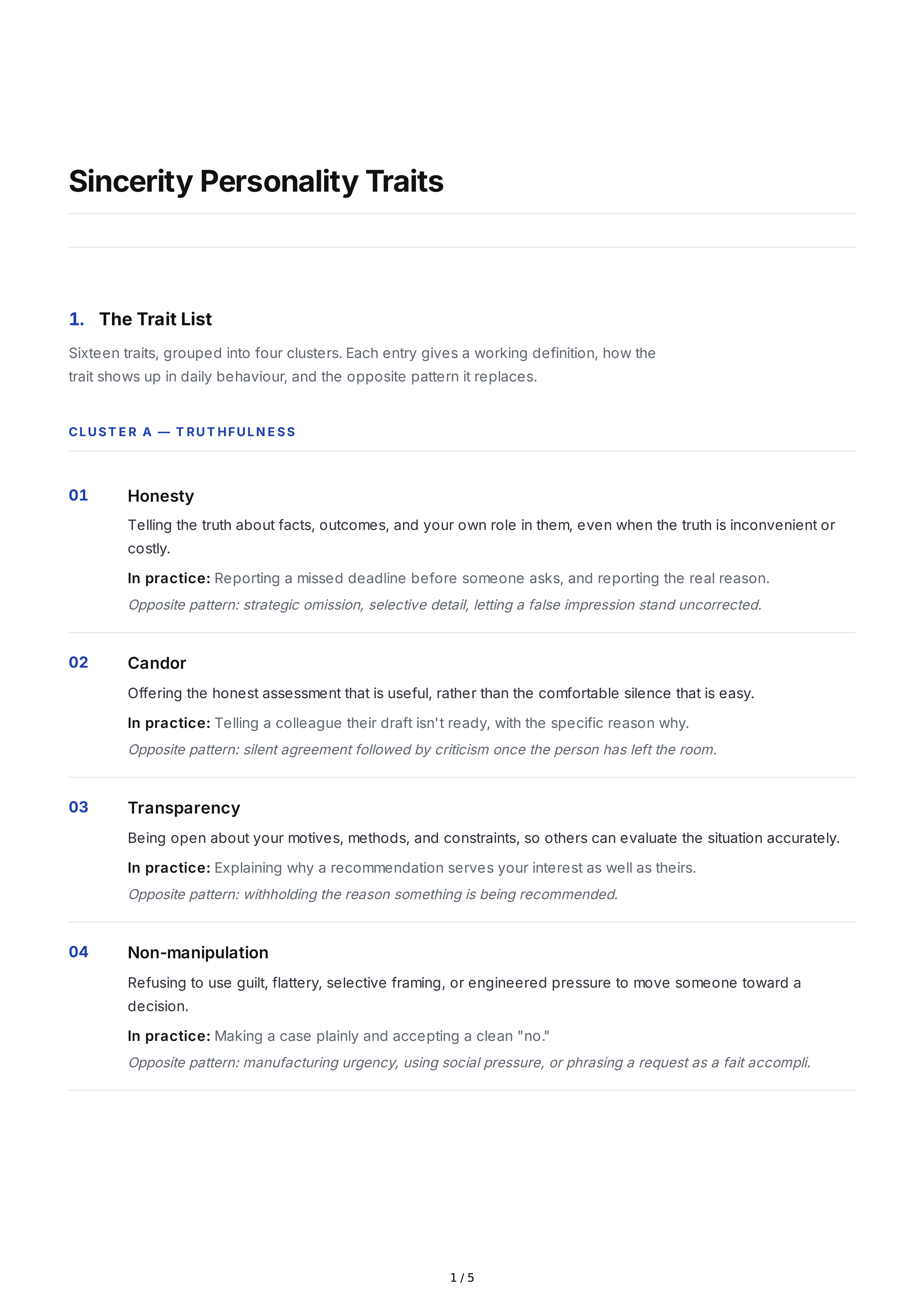 Sincerity Personality Traits — page 1