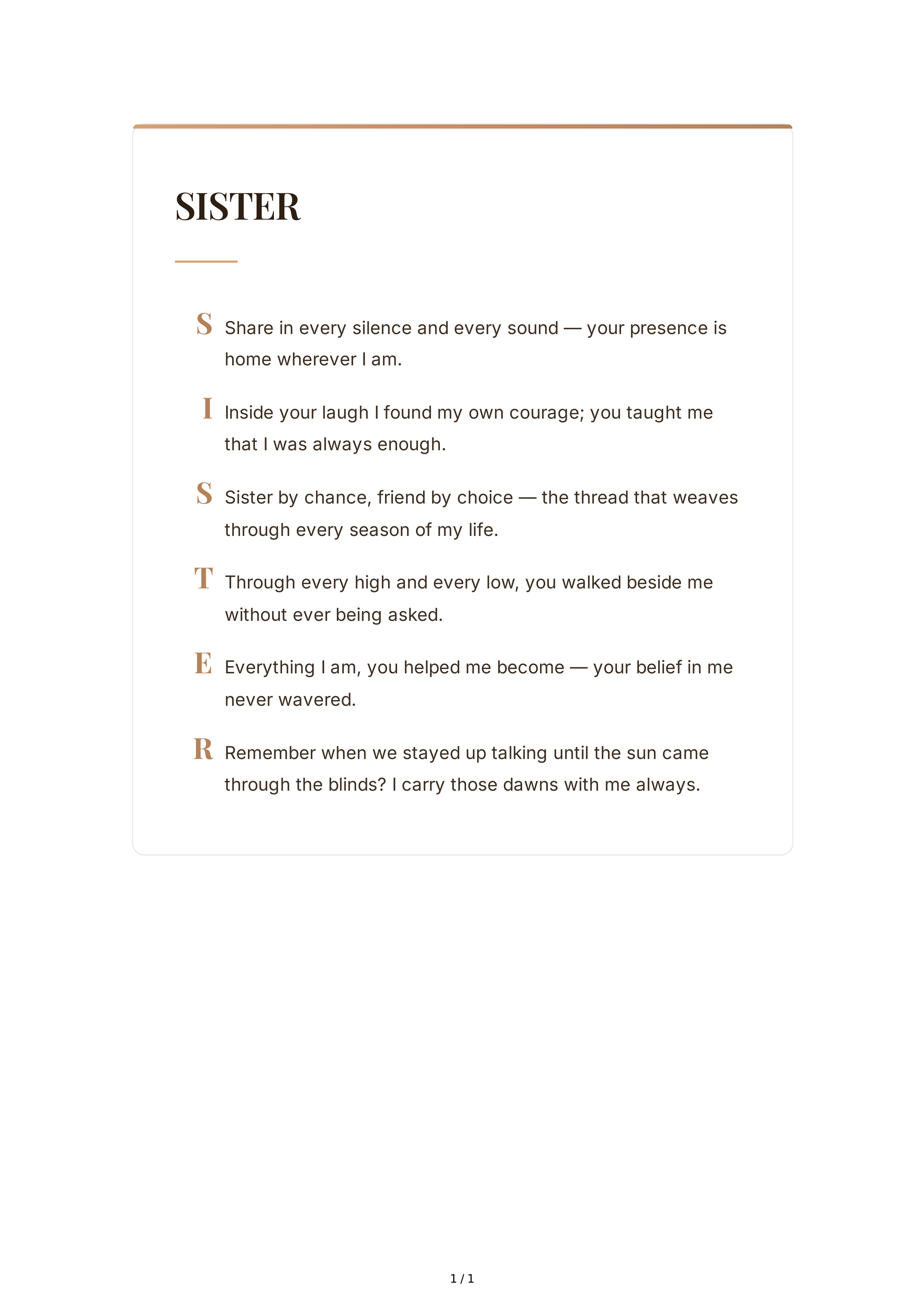 Sister Acrostic Poem — page 1
