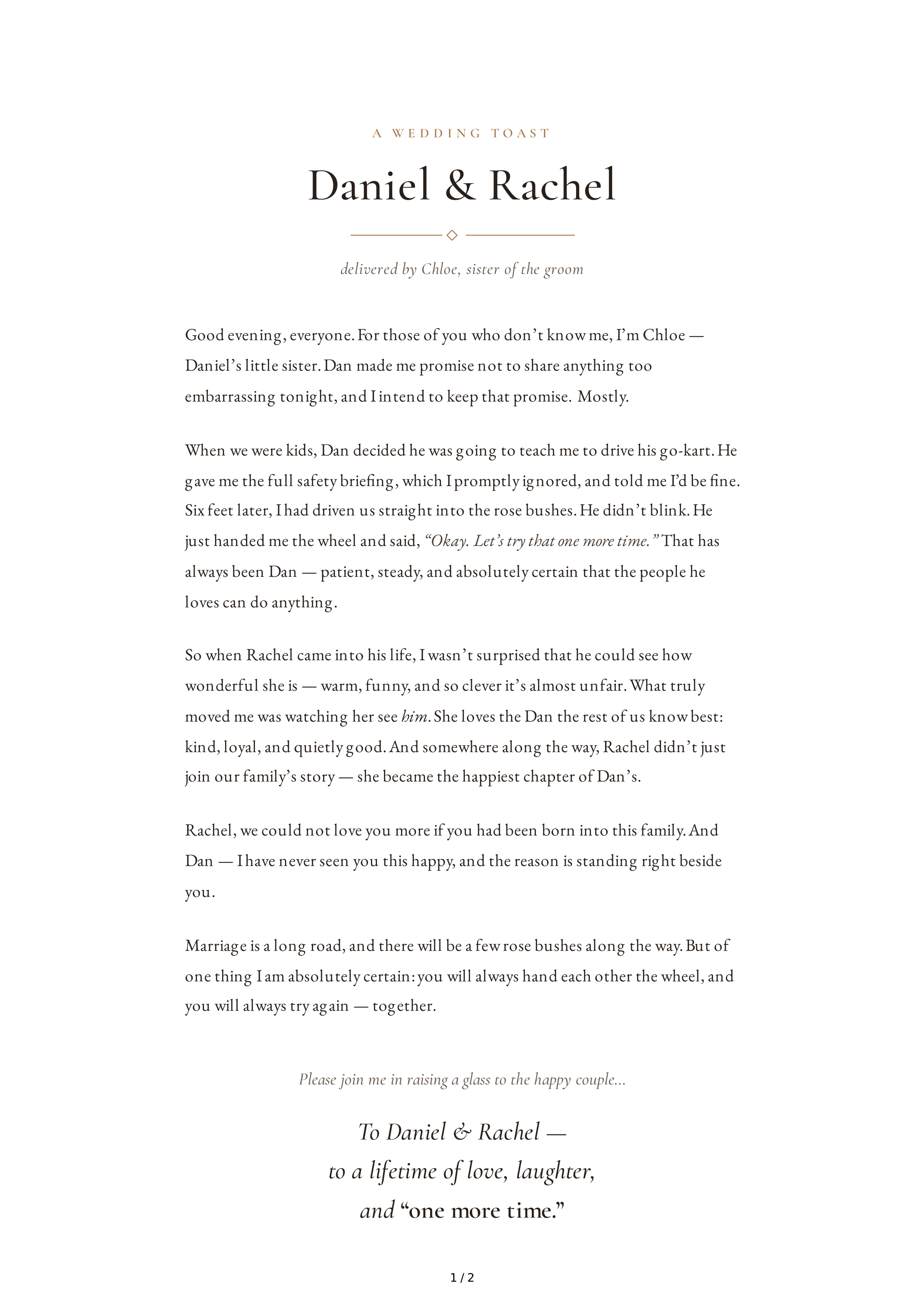 Sister of the Groom Wedding Toast — page 1