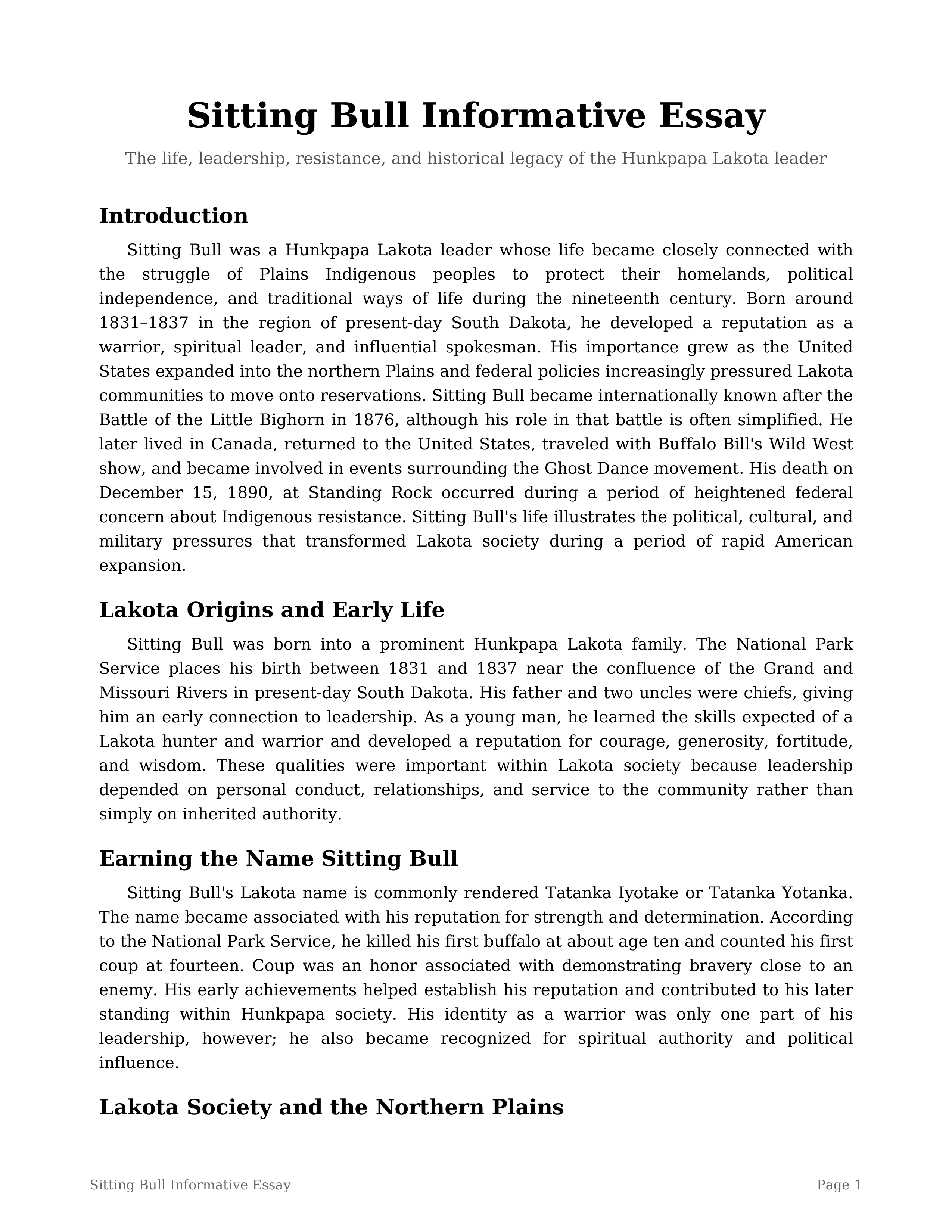 Sitting Bull Informative Essay — page 1
