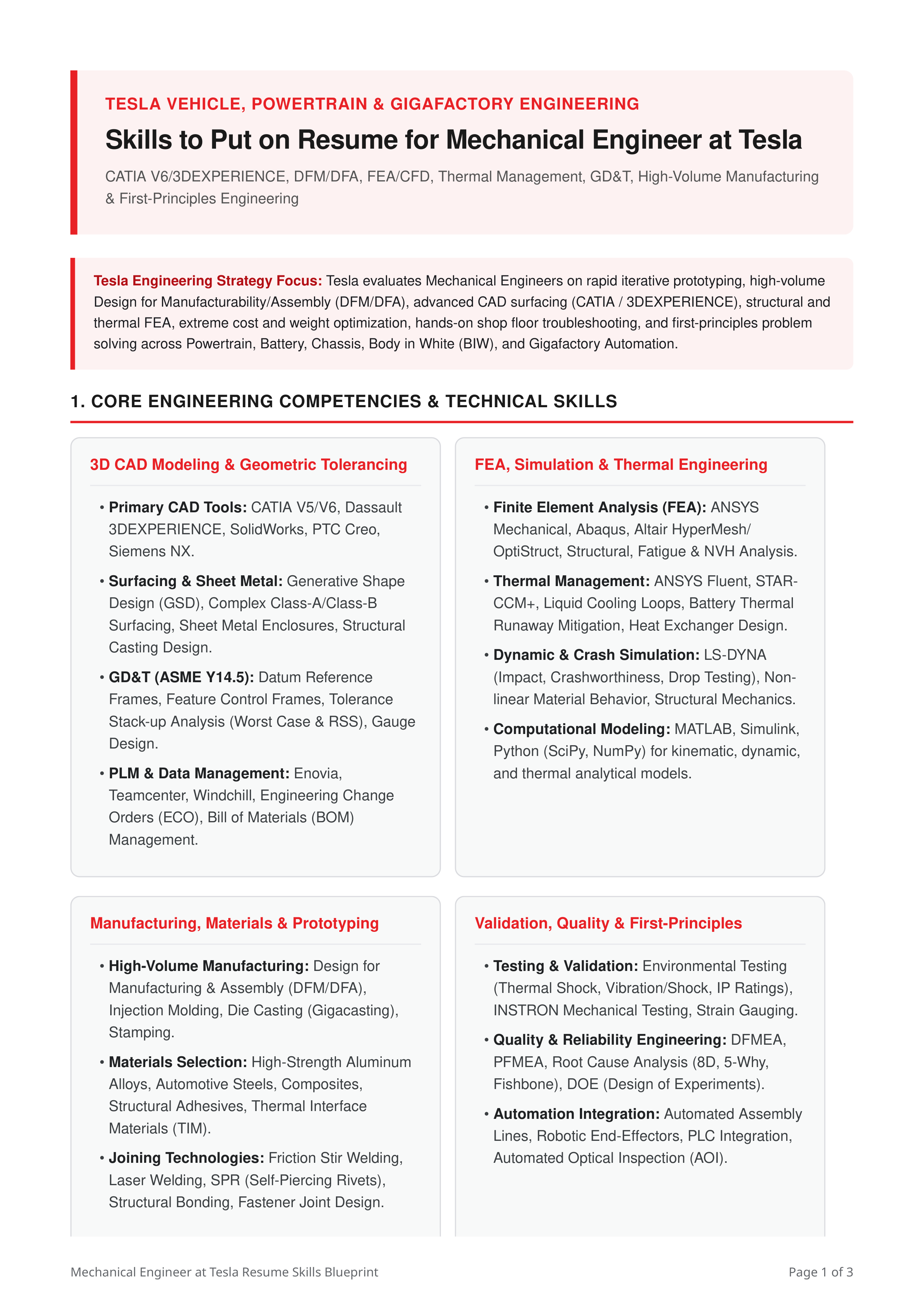 Skills to Put on Resume for Mechanical Engineer at Tesla — page 1