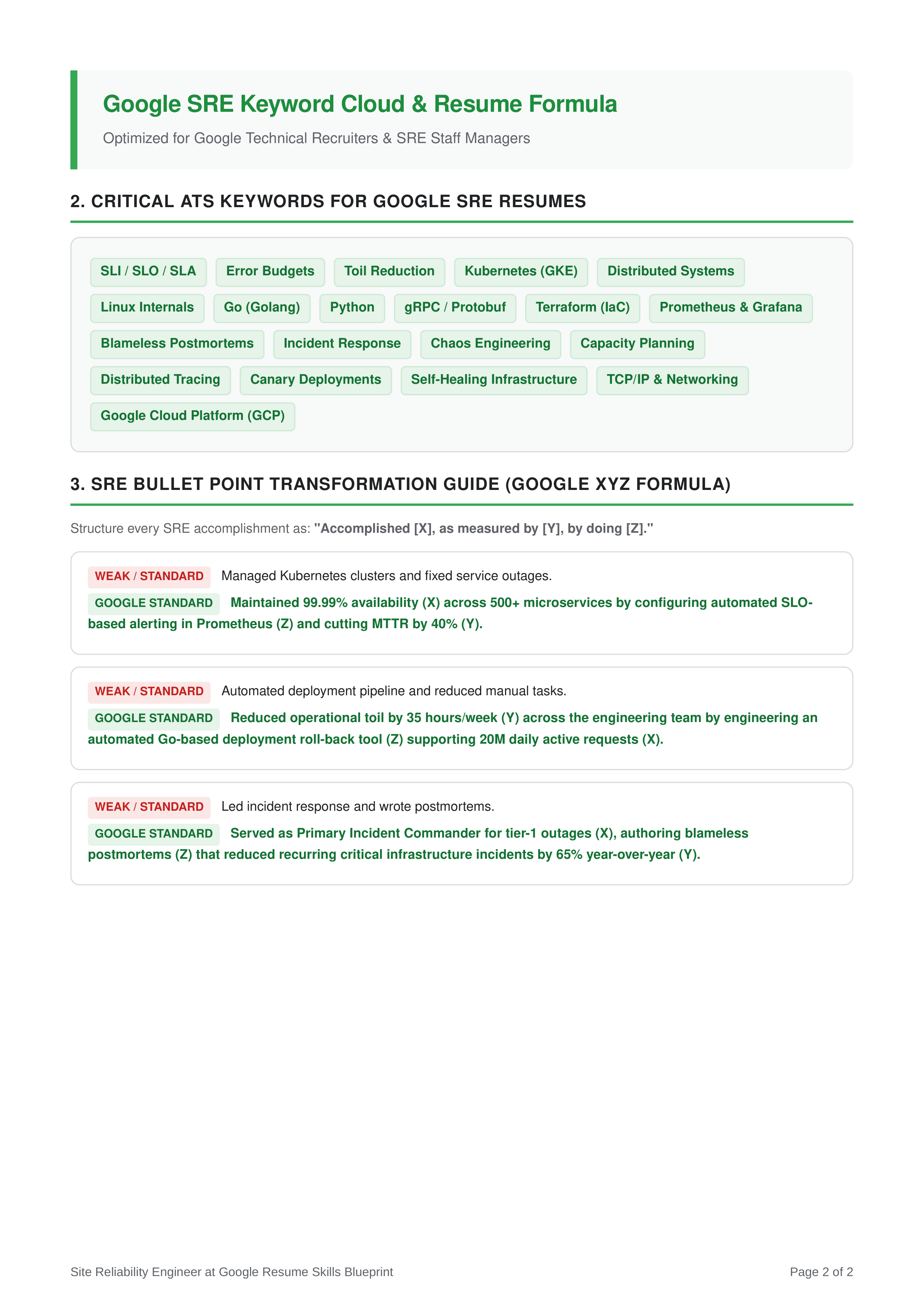 Skills to Put on Resume for Site Reliability Engineer at Google — page 2
