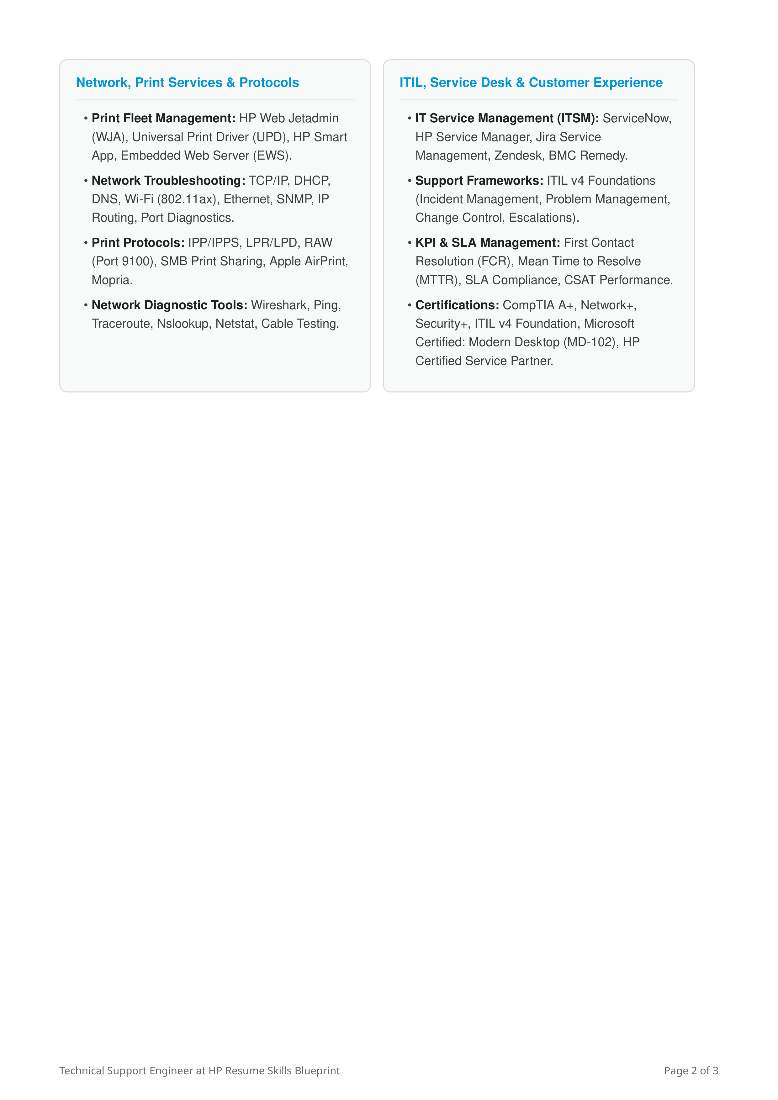Skills to Put on Resume for Technical Support Engineer at HP — page 2