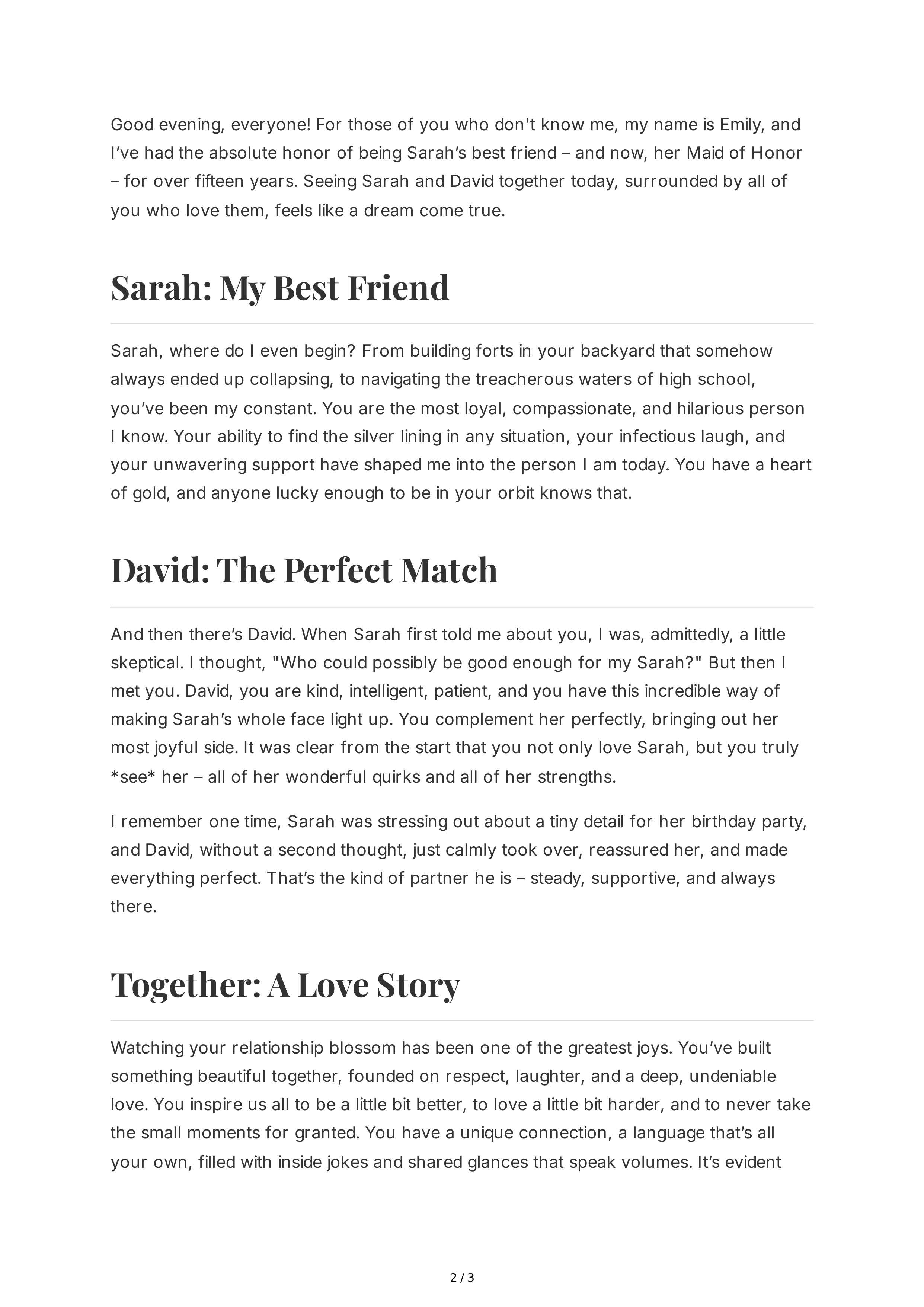 Small Wedding Maid of Honor Speech — page 2