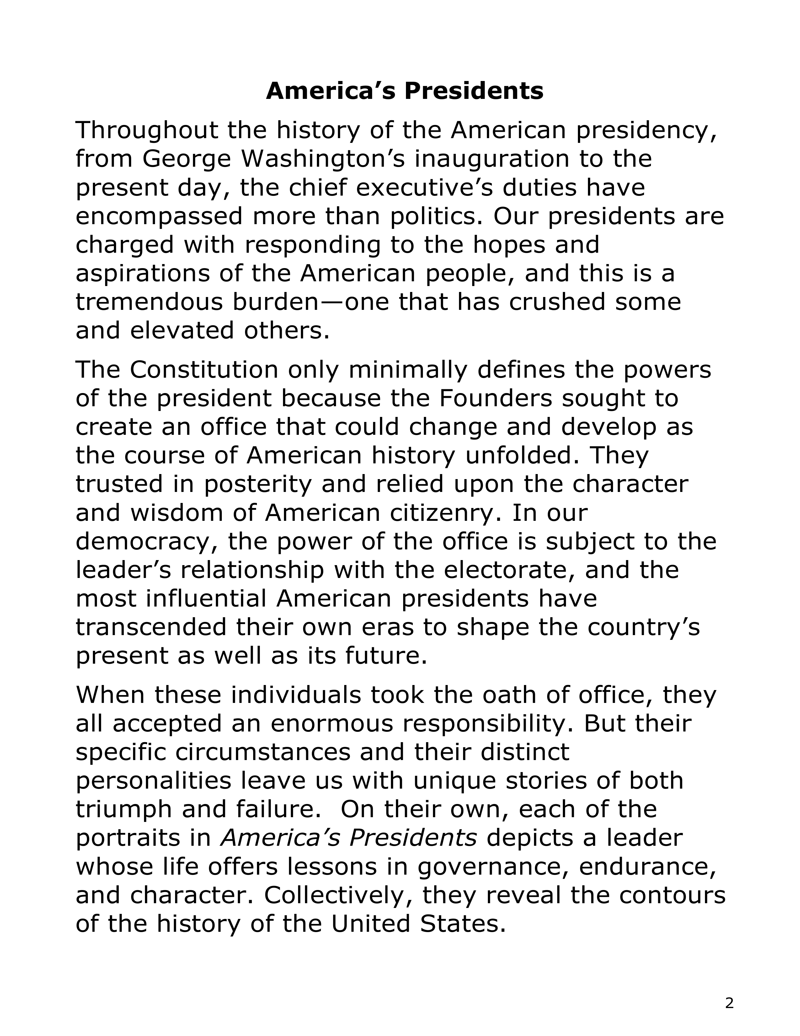 Smithsonian Institution America’s Presidents Biography — page 2