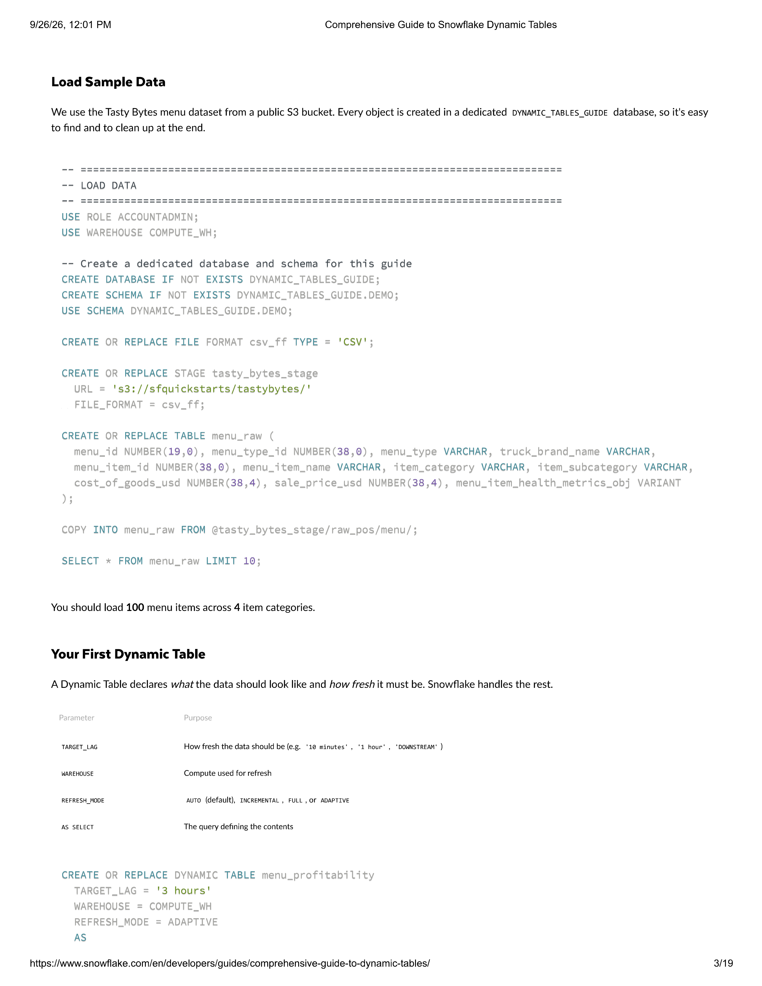 Snowflake Comprehensive Guide to Dynamic Tables — page 3