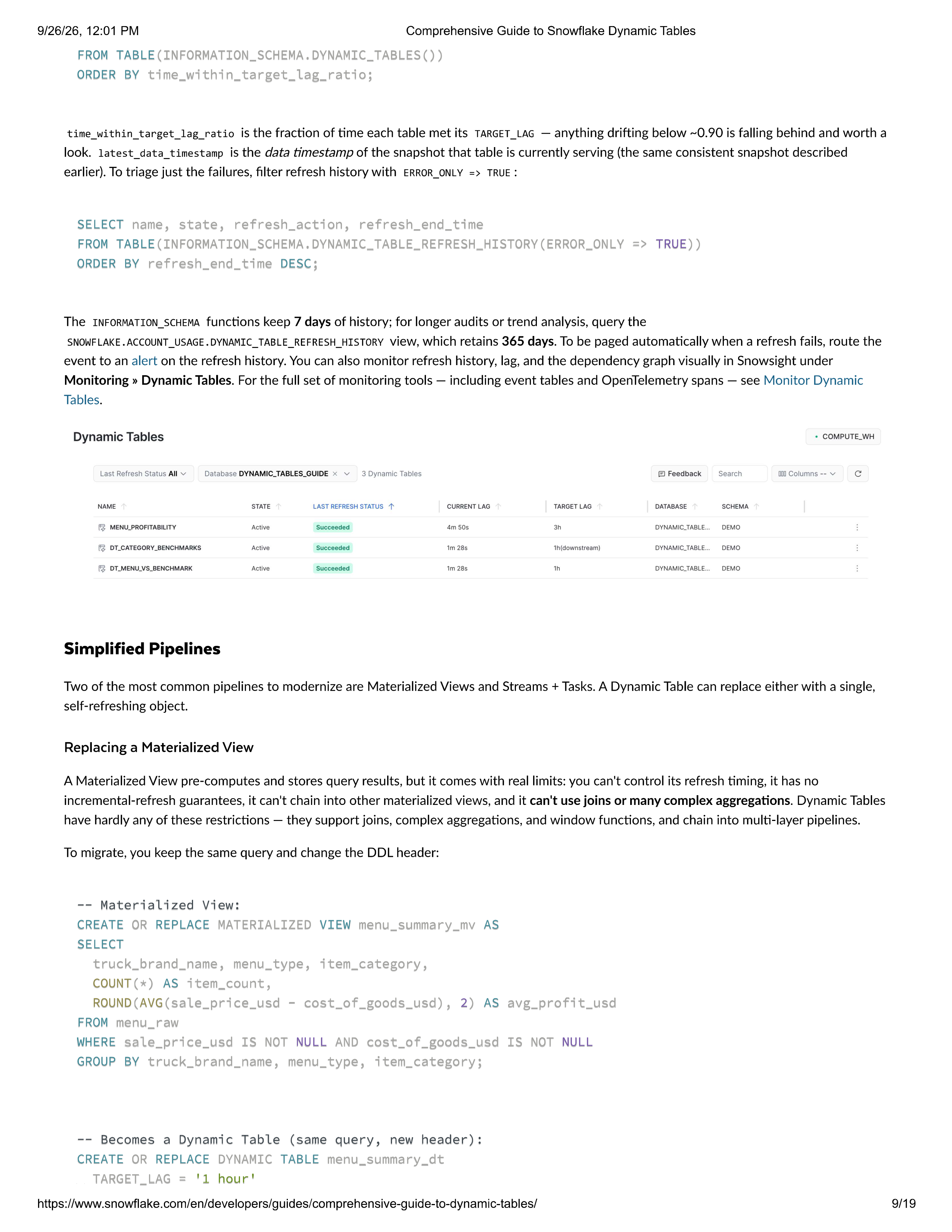 Snowflake Comprehensive Guide to Dynamic Tables — page 9