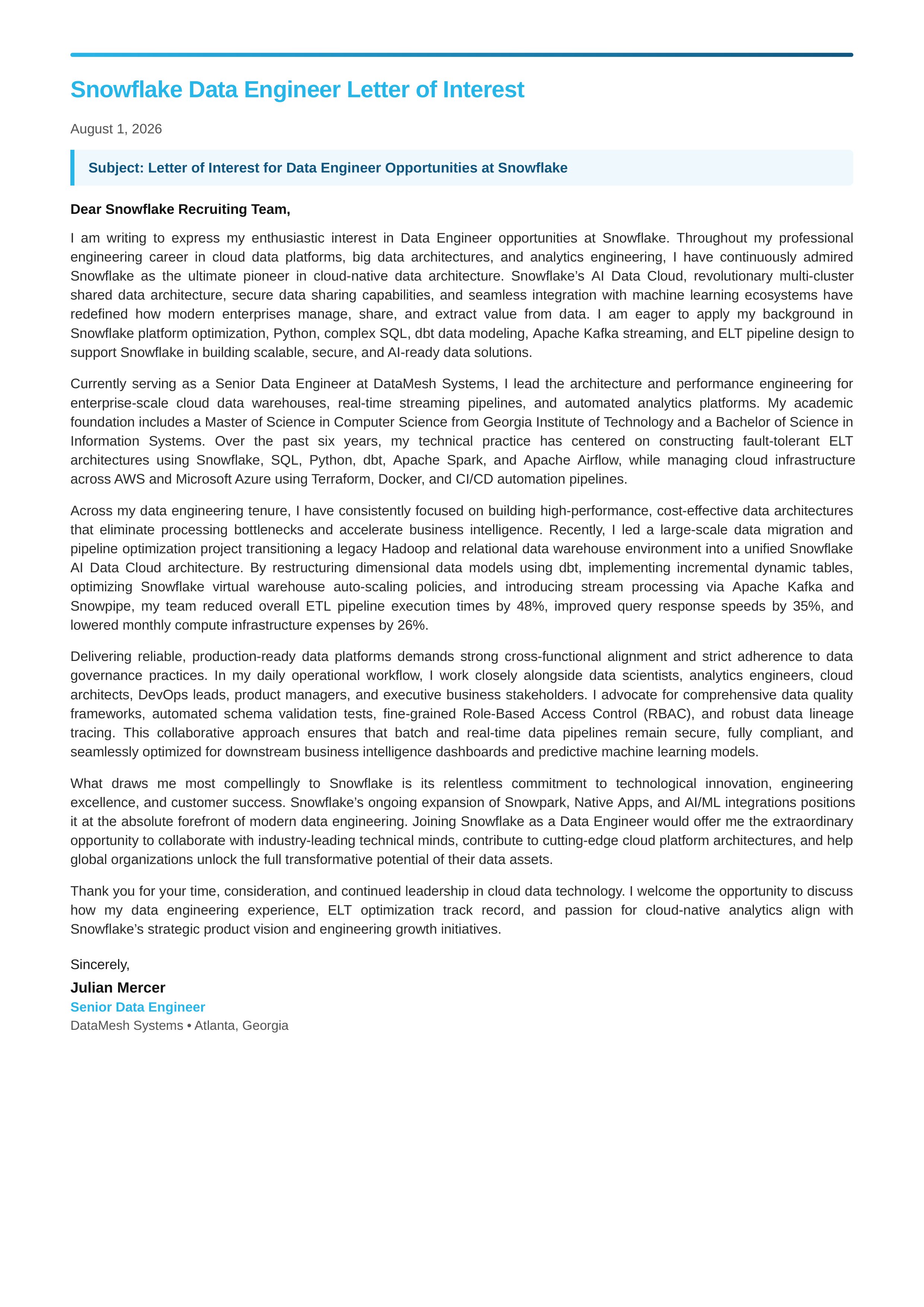 Snowflake Data Engineer Letter of Interest — page 1
