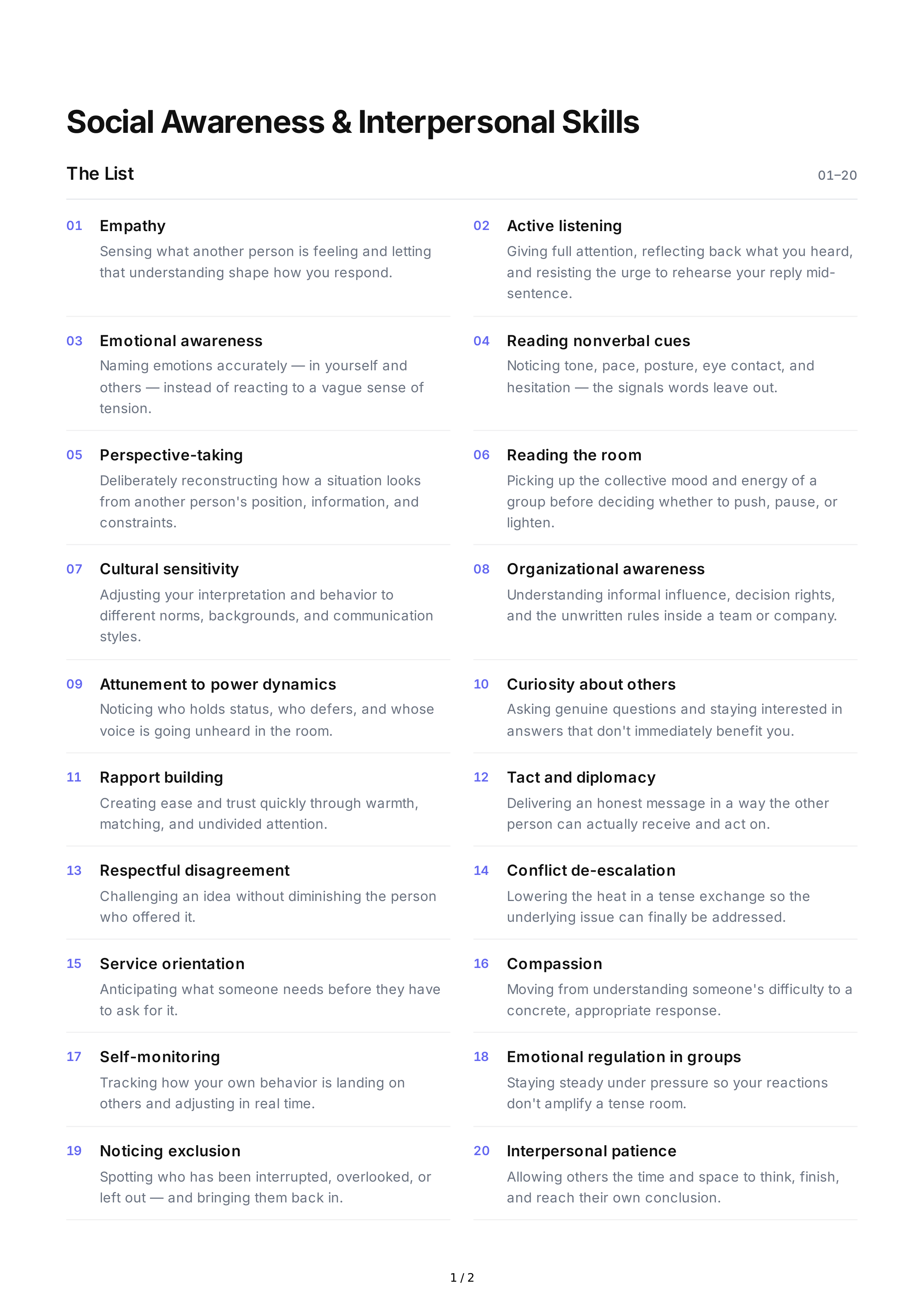 Social Awareness Interpersonal Skills — page 1