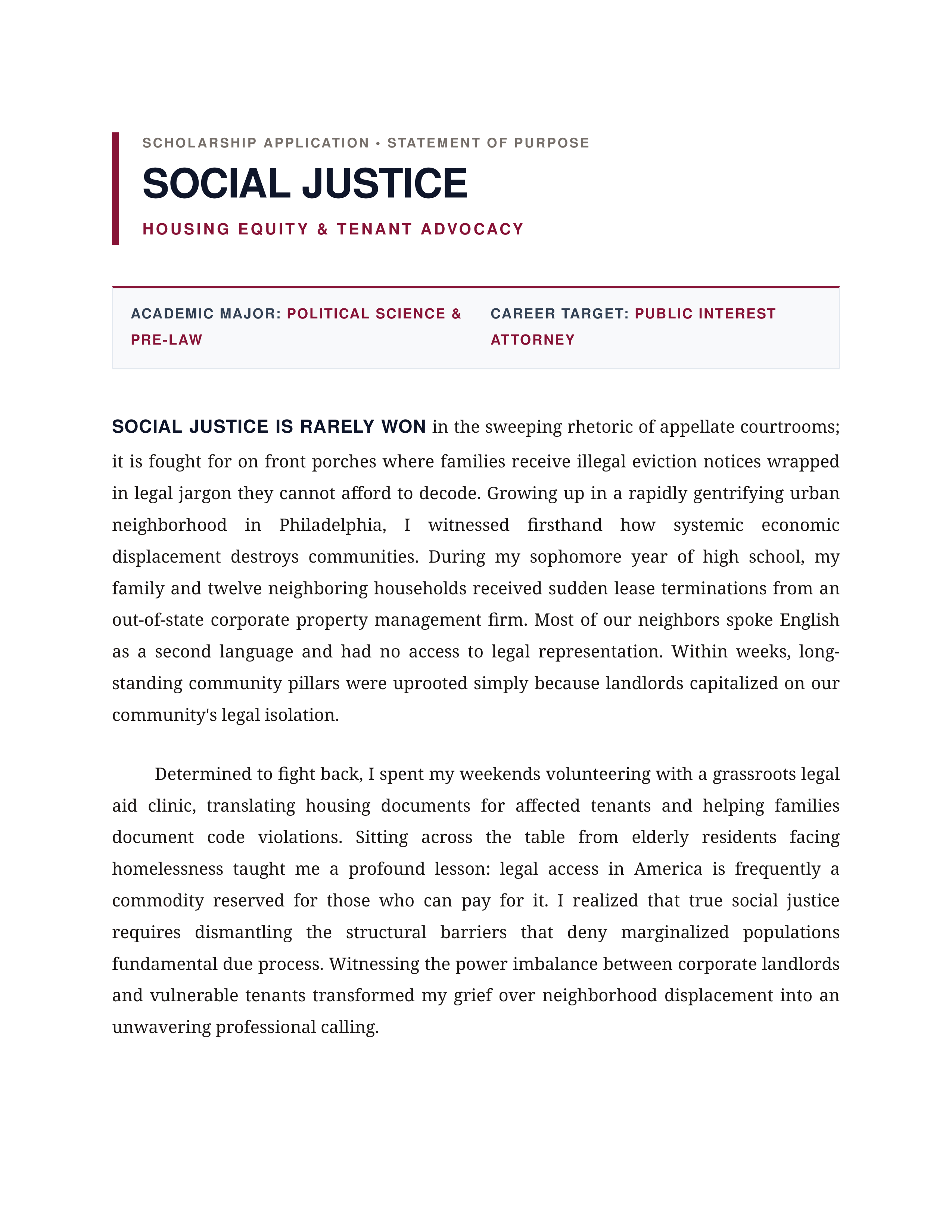 Social Justice Scholarship Essay — page 1