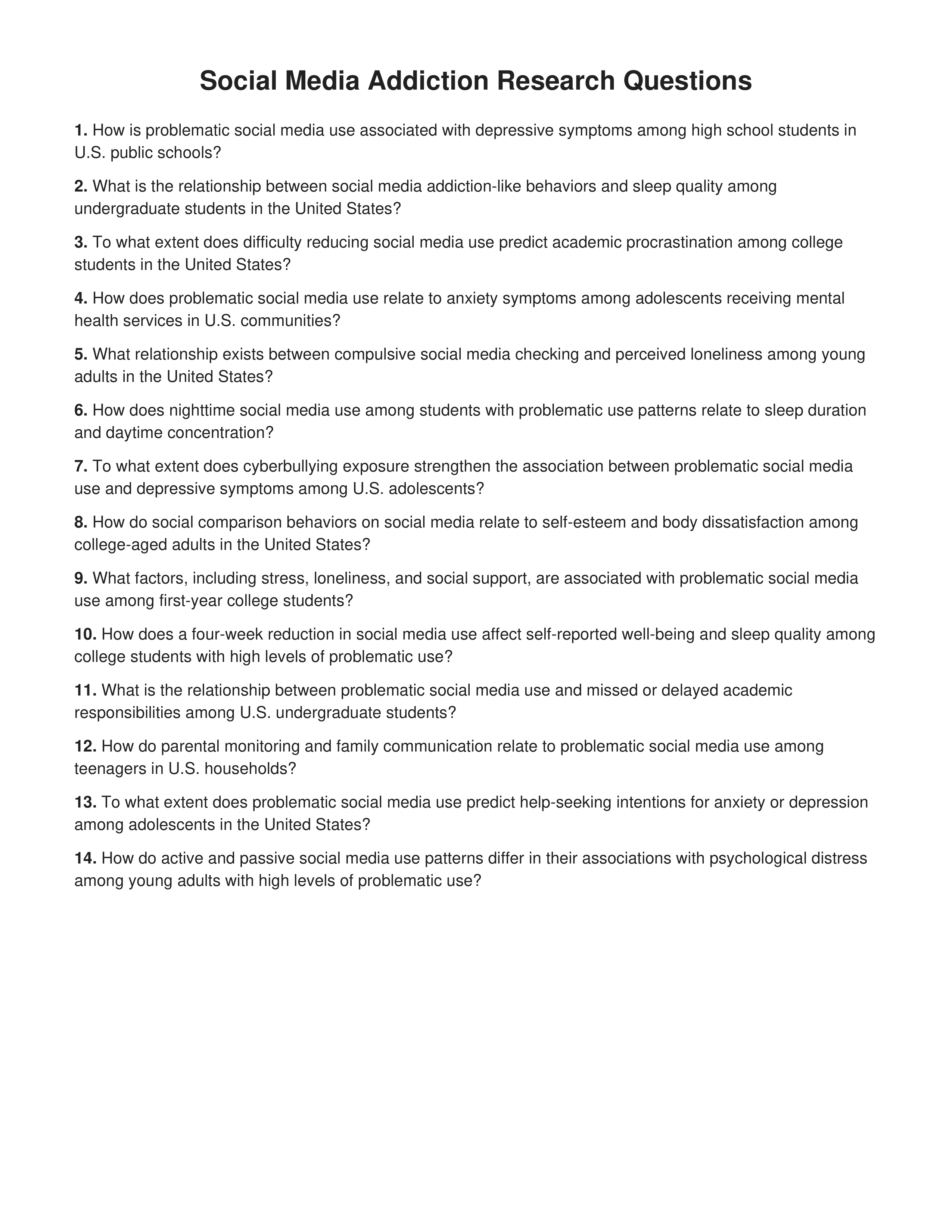 Social Media Addiction Research Questions — page 1