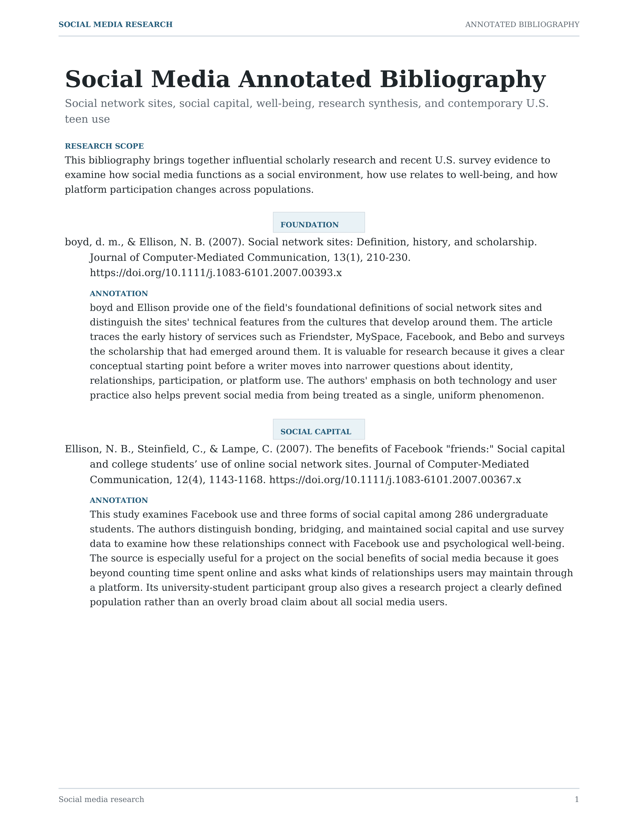 Social Media Annotated Bibliography — page 1