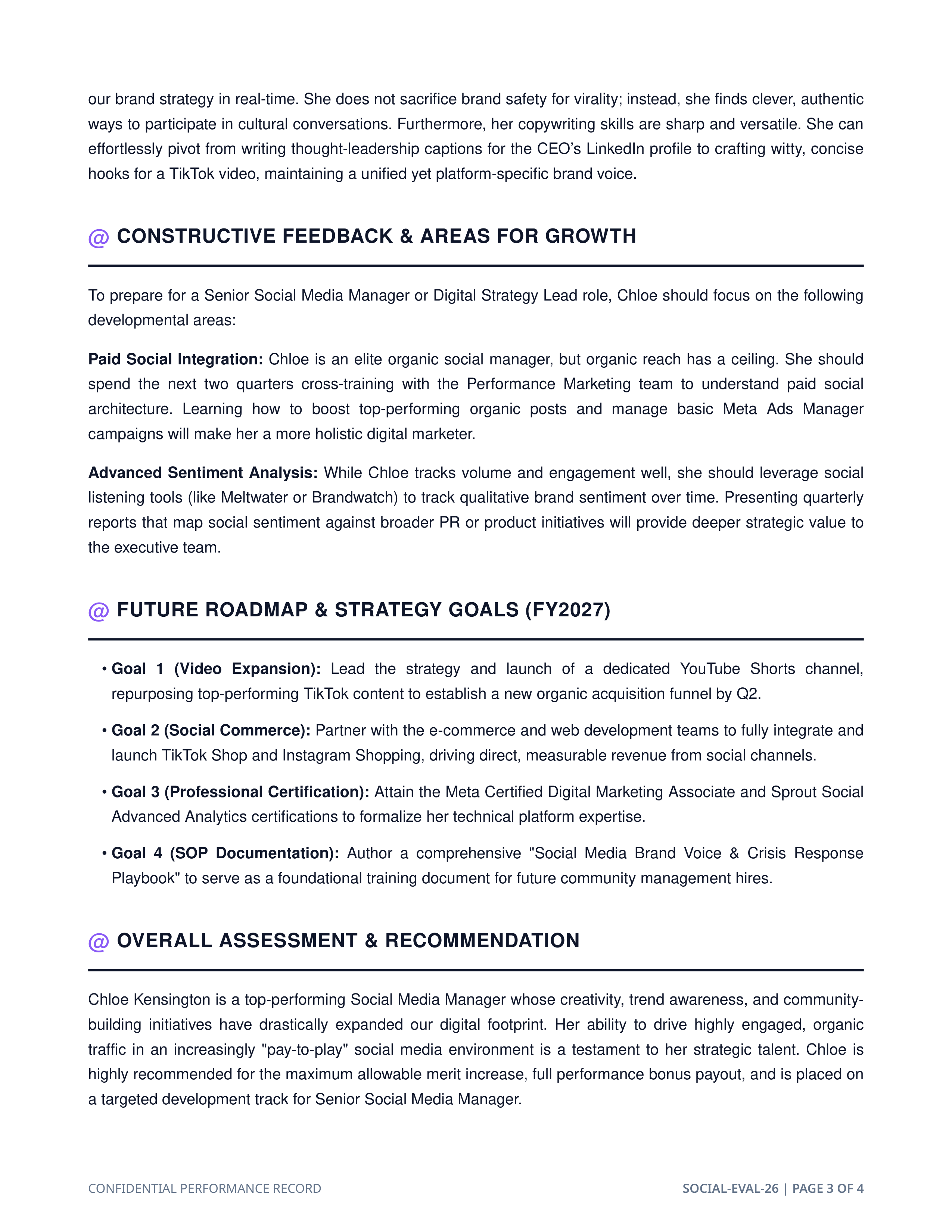 Social Media Manager Performance Review — page 3