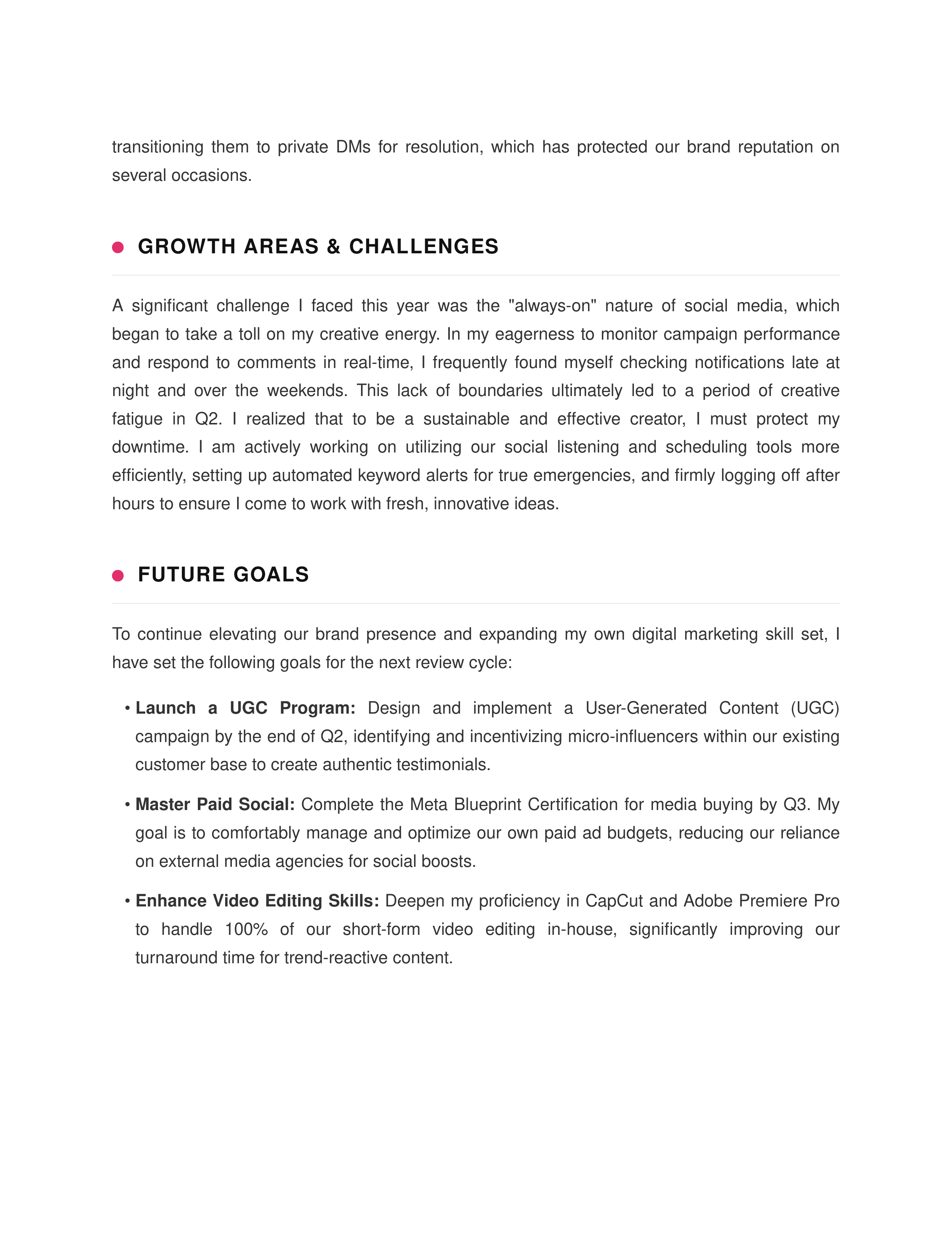 Social Media Manager Self Performance Review — page 2