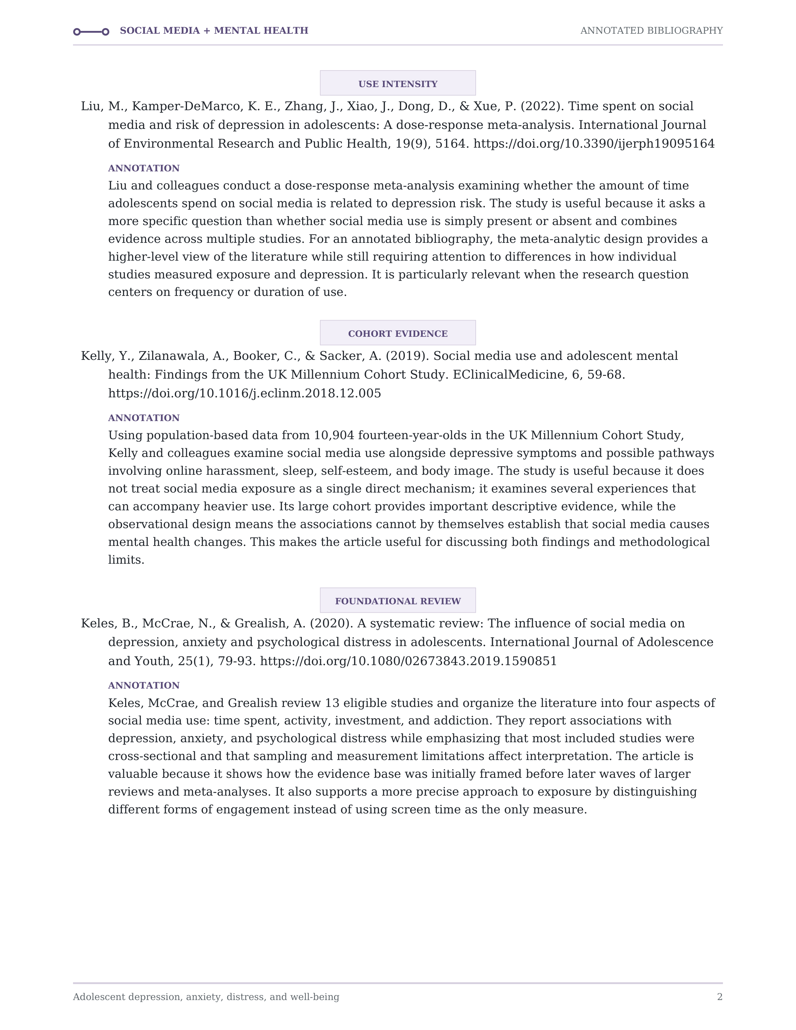 Social Media and Mental Health Annotated Bibliography — page 2