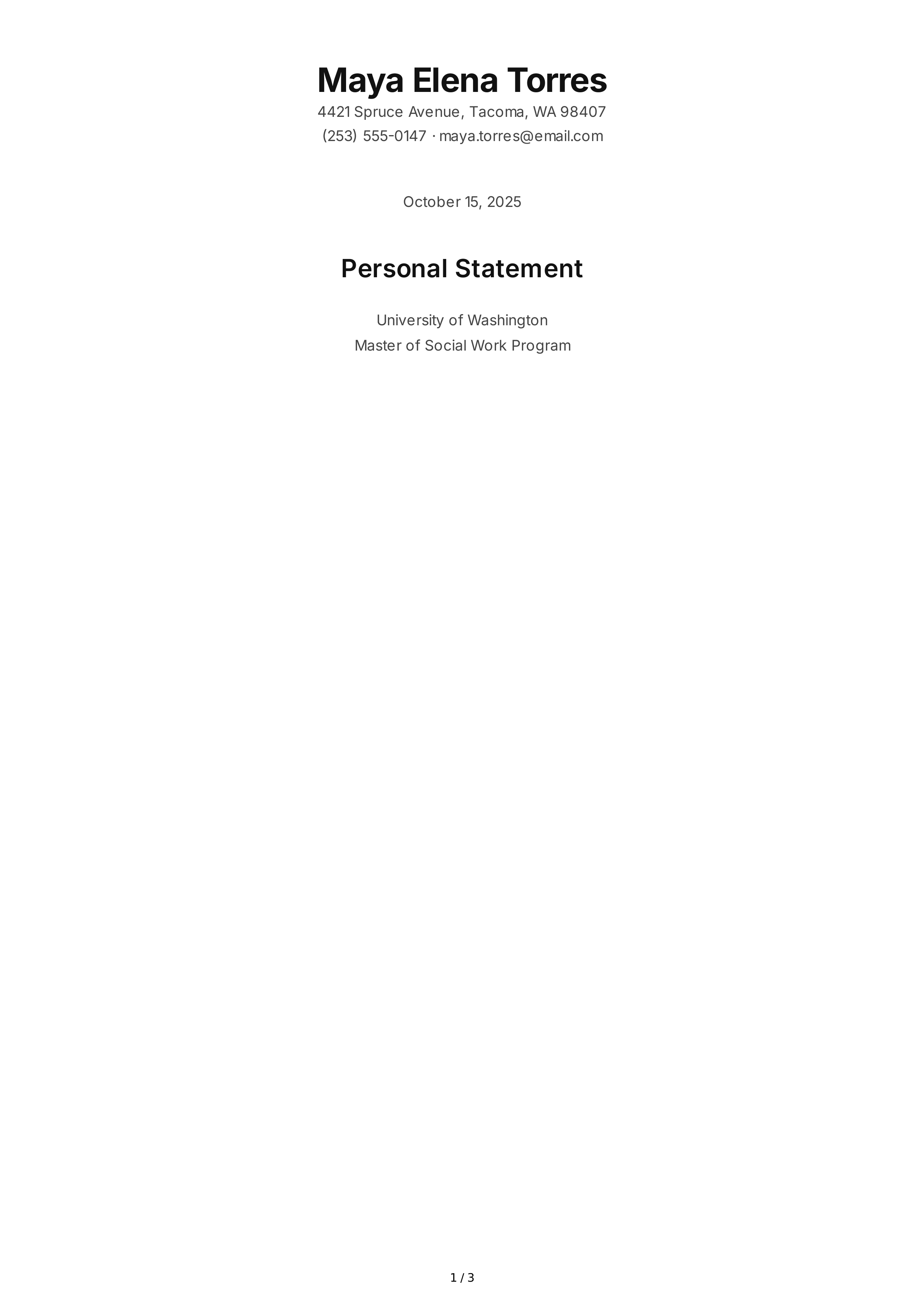 Social Work Personal Statement — page 1