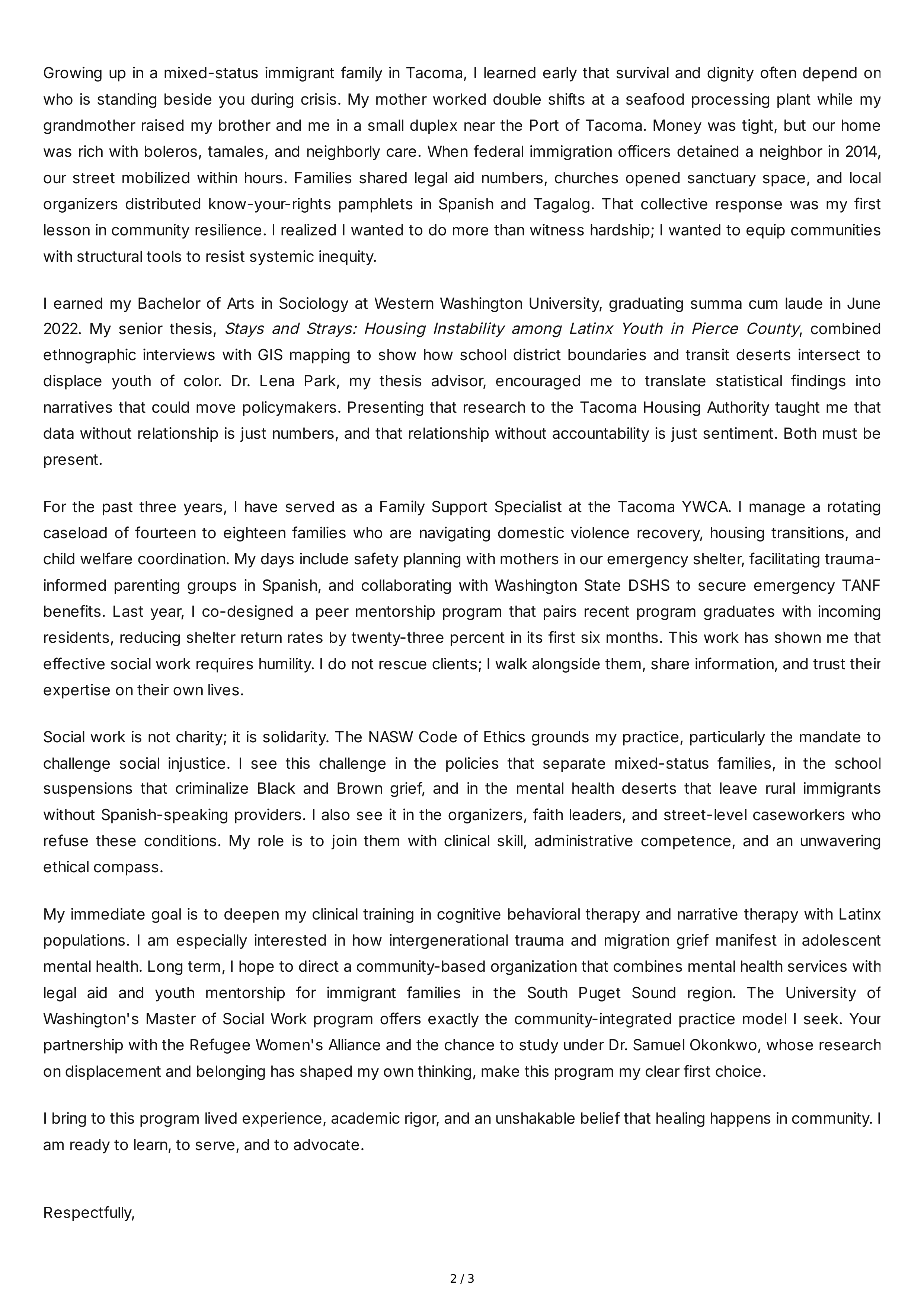 Social Work Personal Statement — page 2