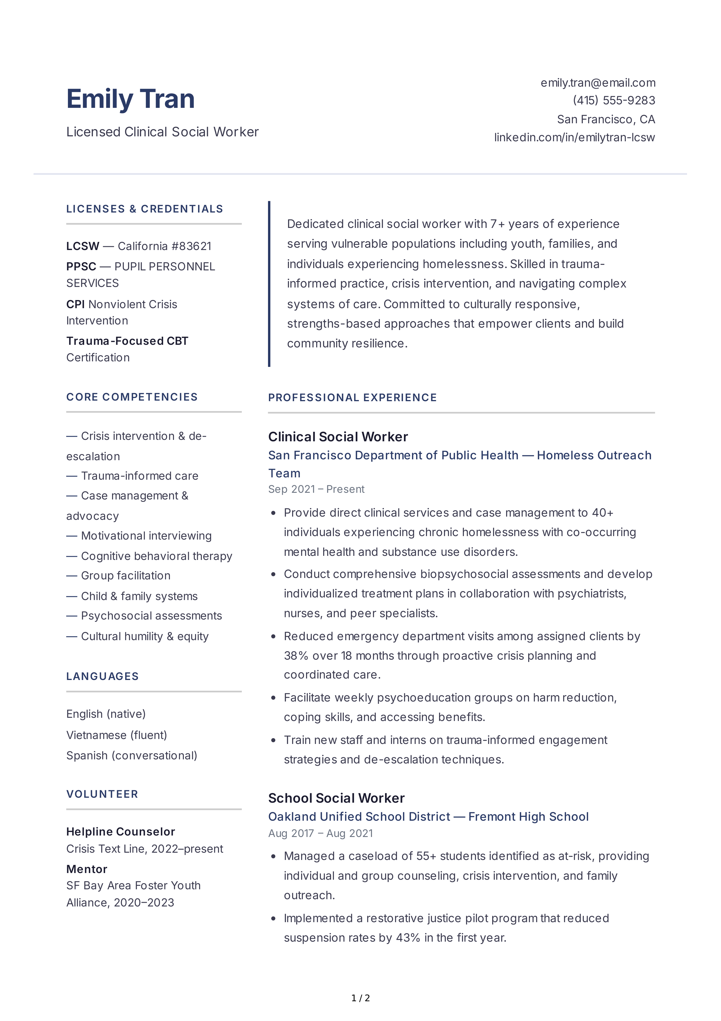 Social Worker CV — page 1