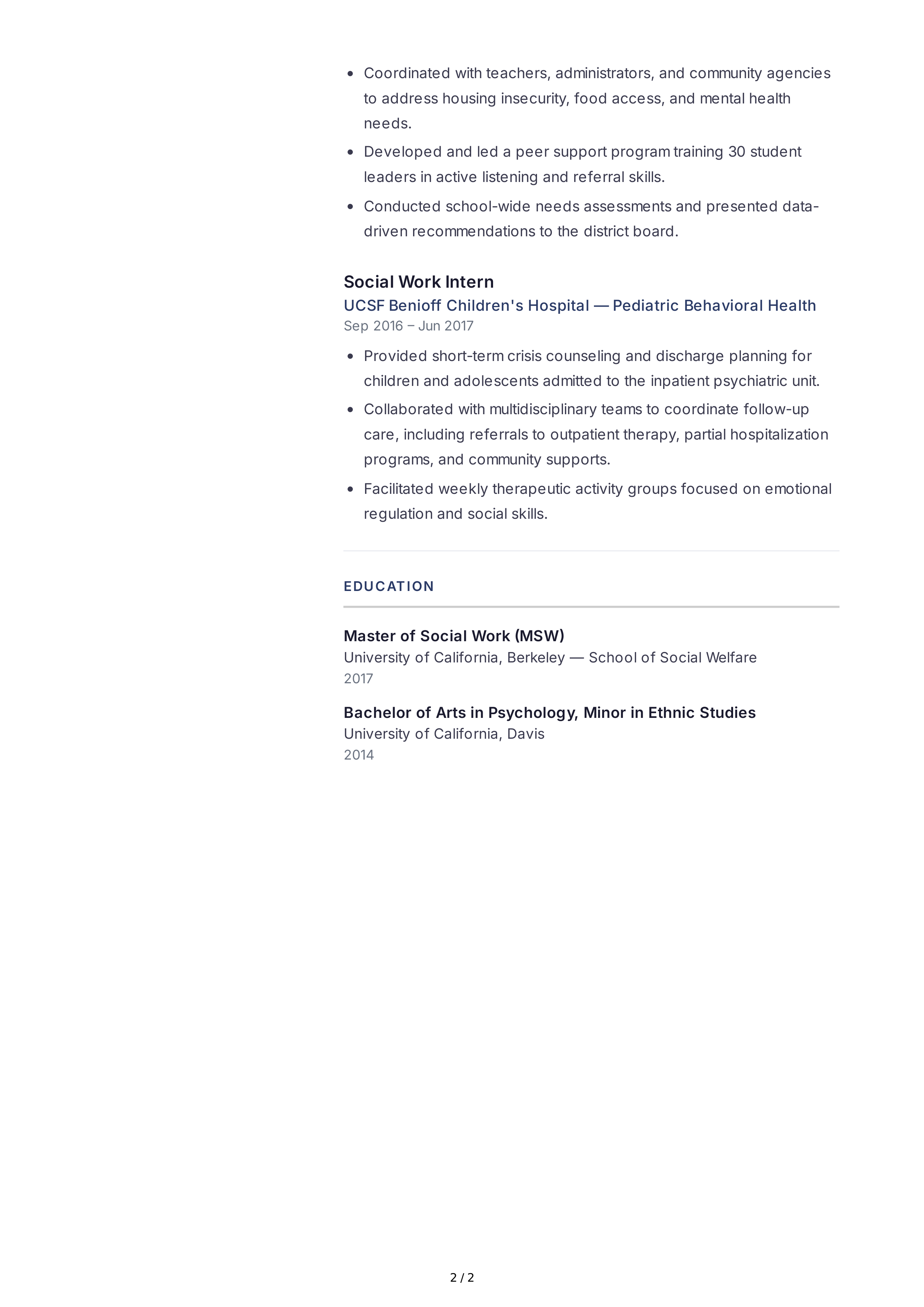 Social Worker CV — page 2