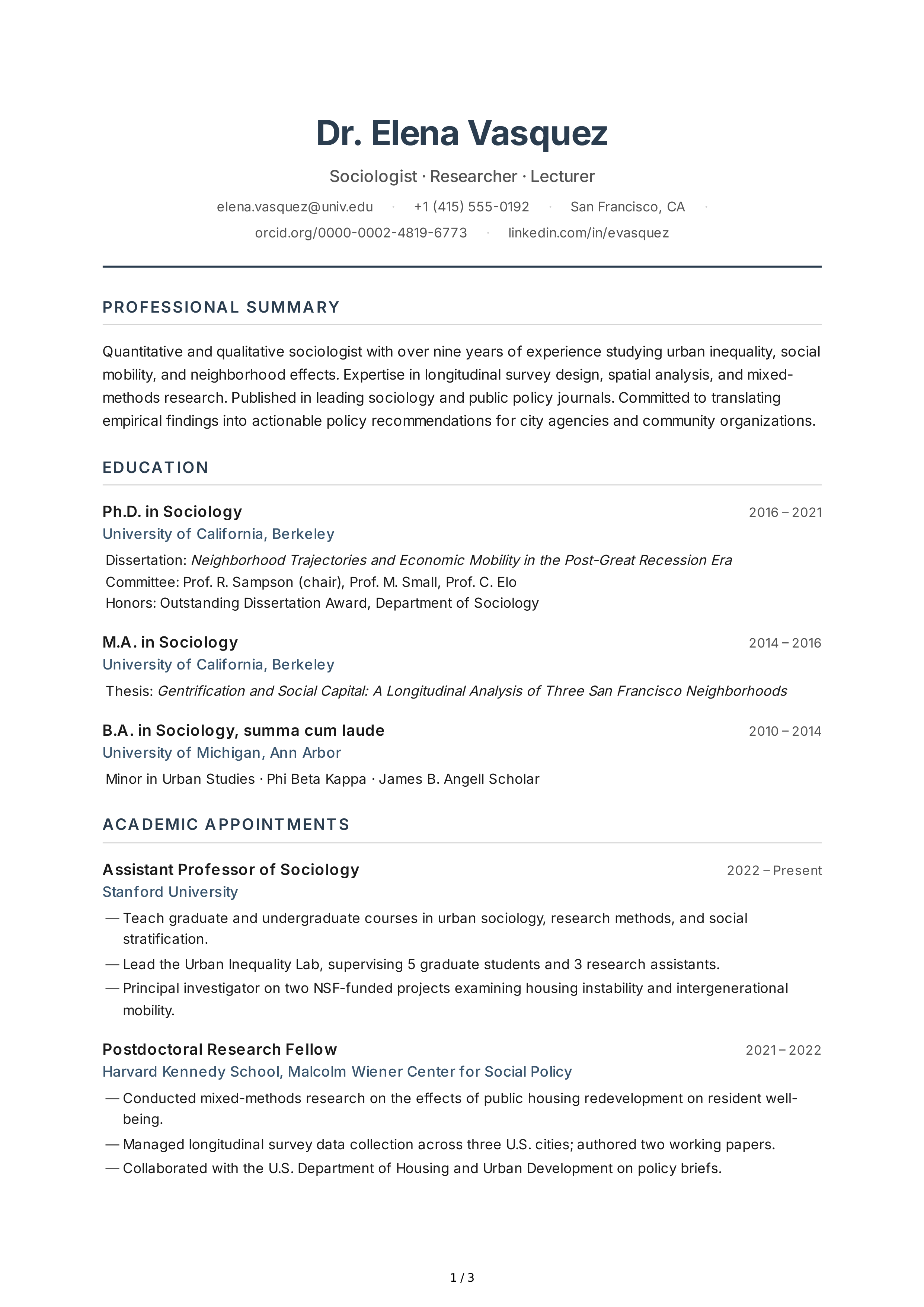Sociologist CV — page 1