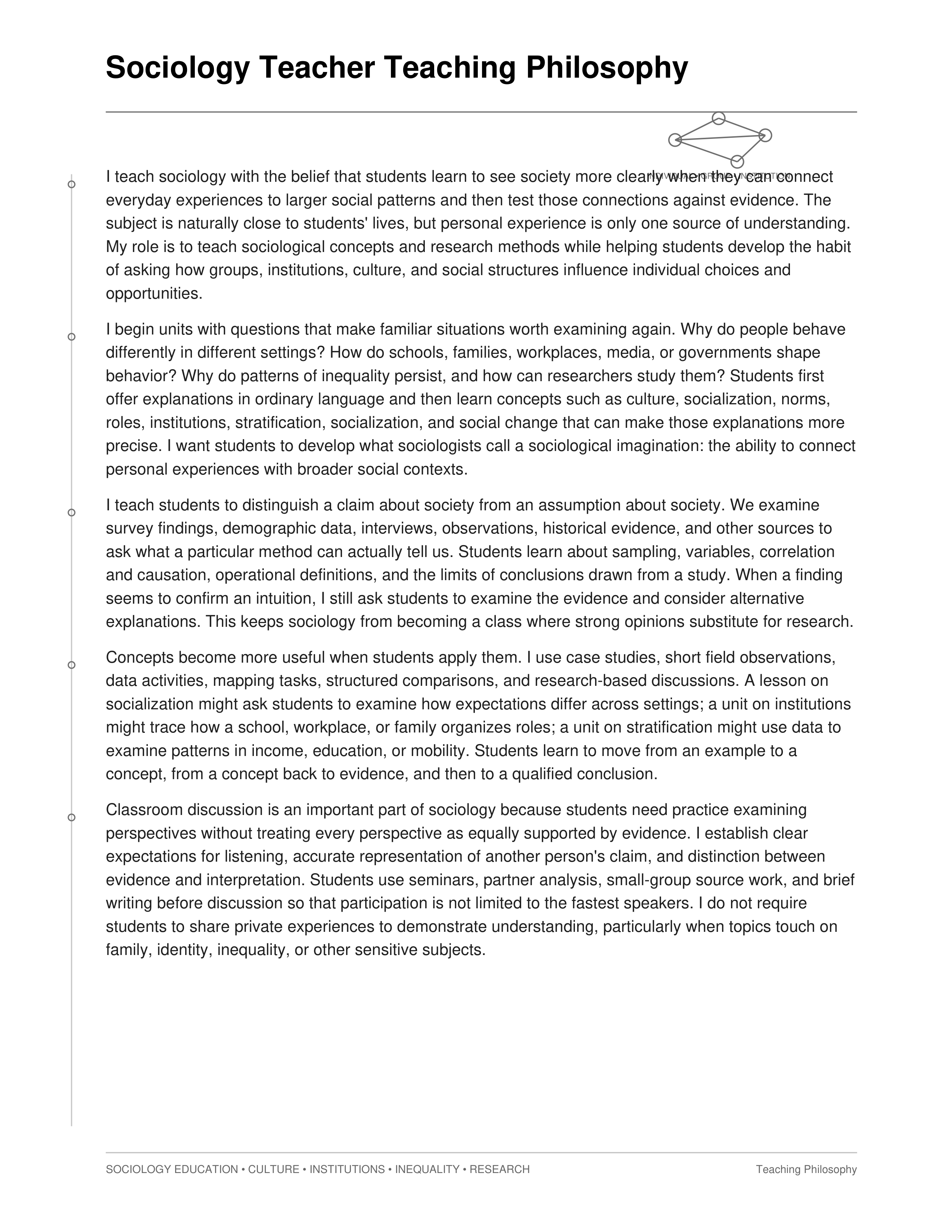 Sociology Teacher Teaching Philosophy — page 1