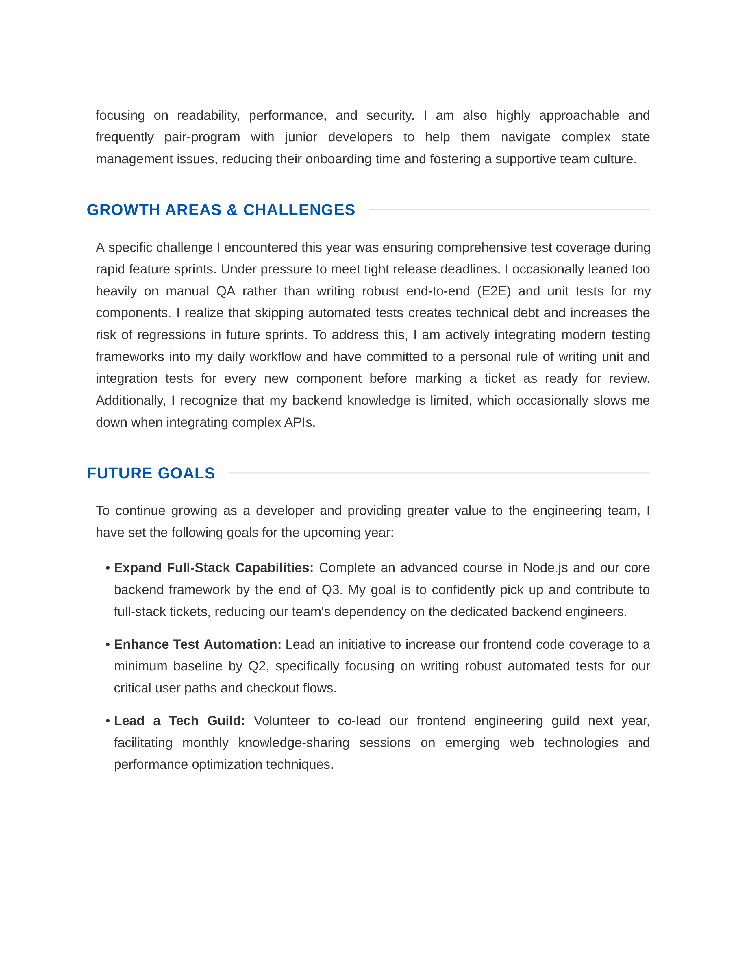 Software Developer Self Performance Review — page 2