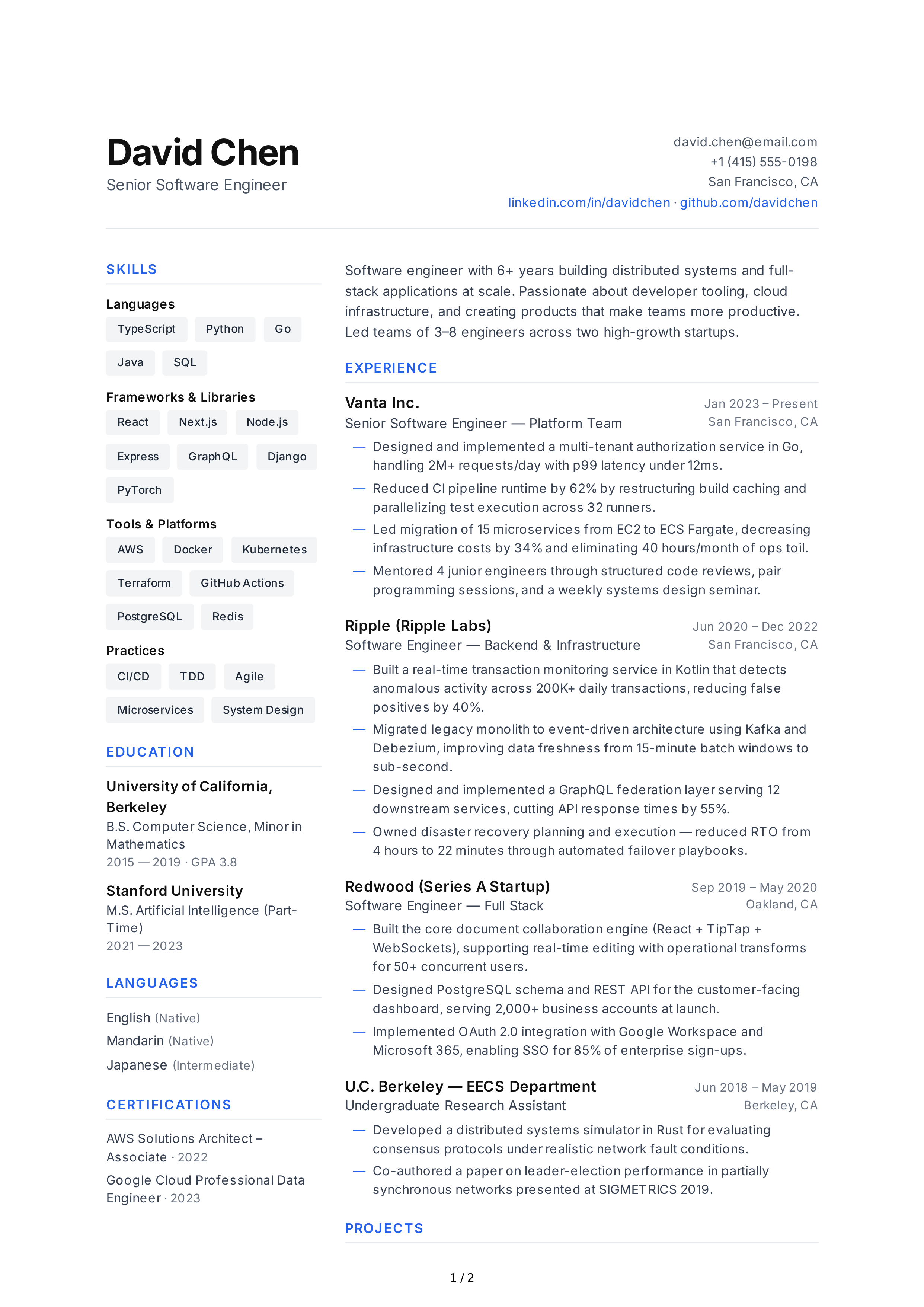 Software Engineer CV — page 1